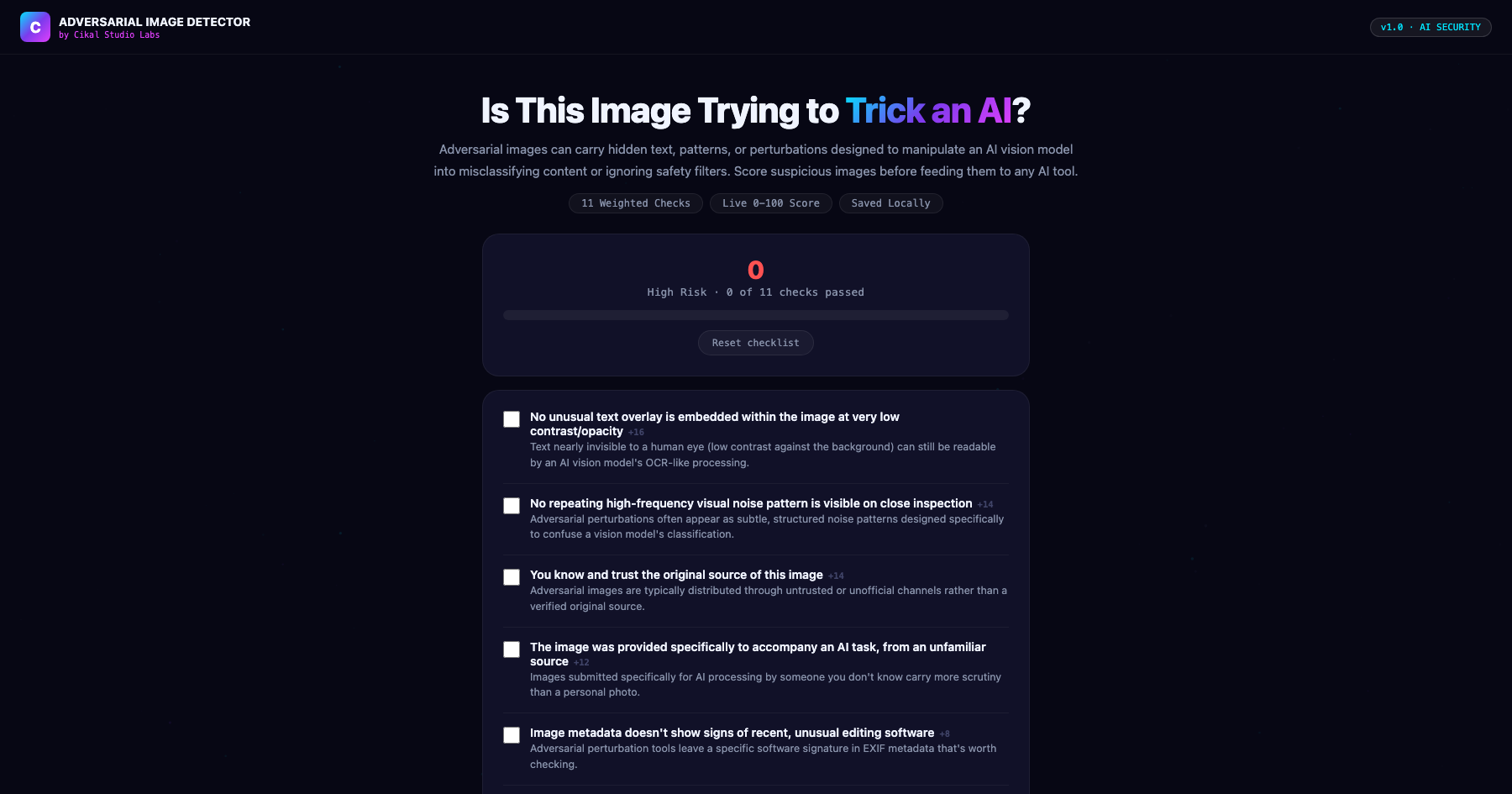 Adversarial Image Prompt Detector screenshot