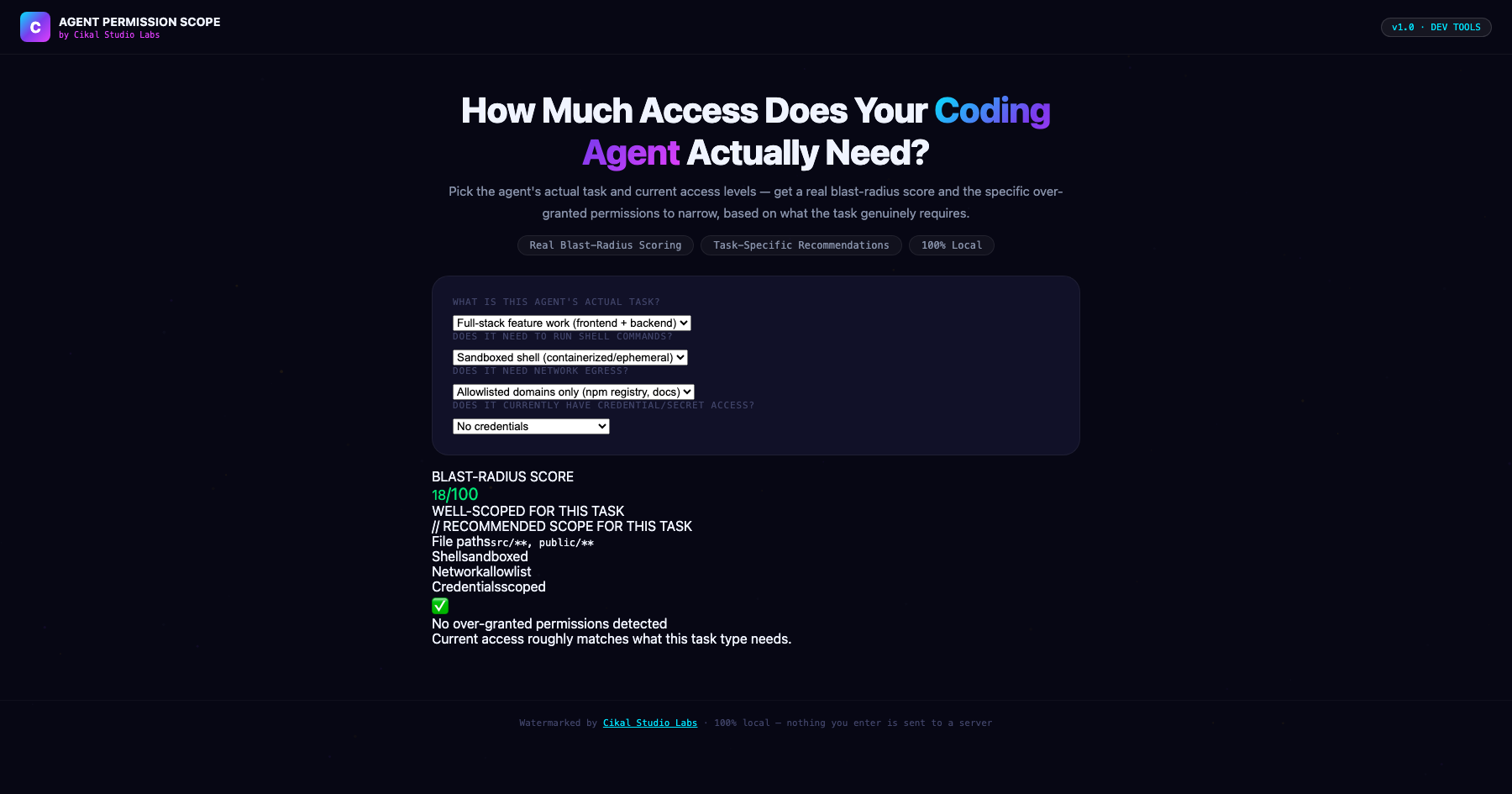 Agent Tool Permission Scope Calculator screenshot