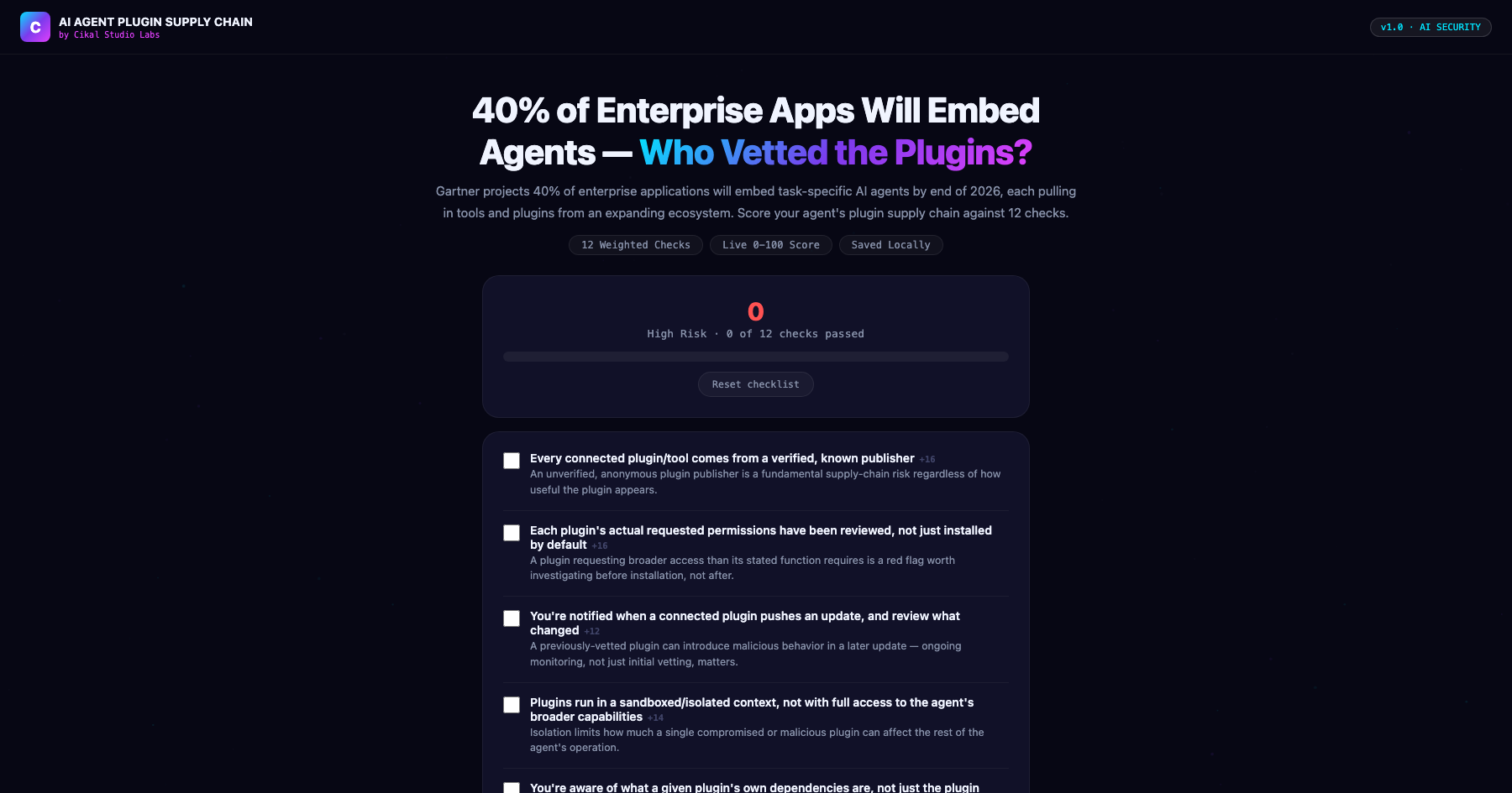 AI Agent Plugin Supply Chain Checklist screenshot