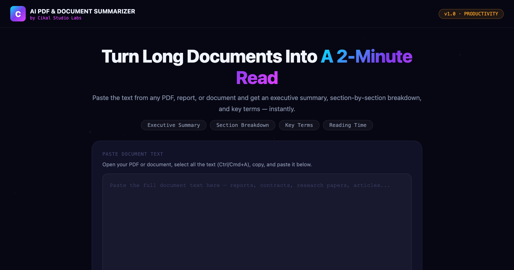 AI PDF & Document Summarizer screenshot