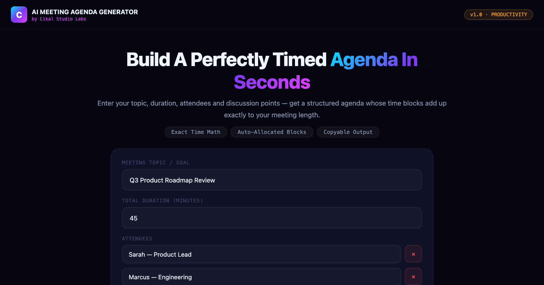 AI Meeting Agenda Generator screenshot