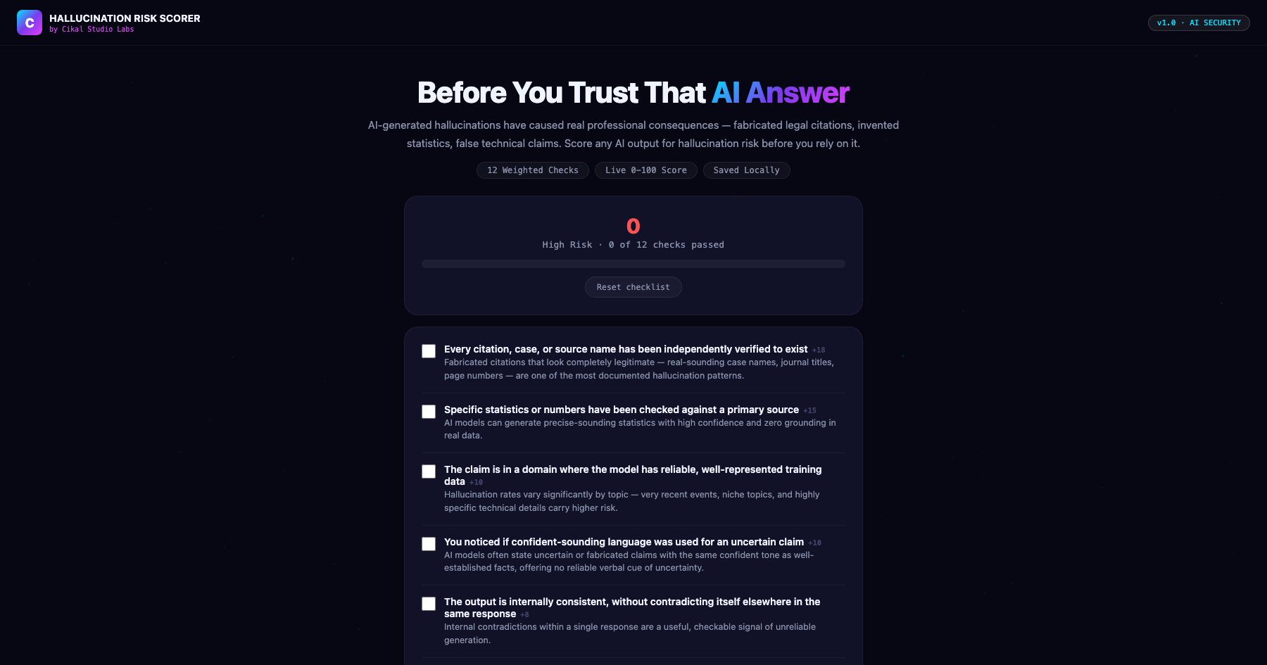 AI Model Output Hallucination Risk Scorer screenshot