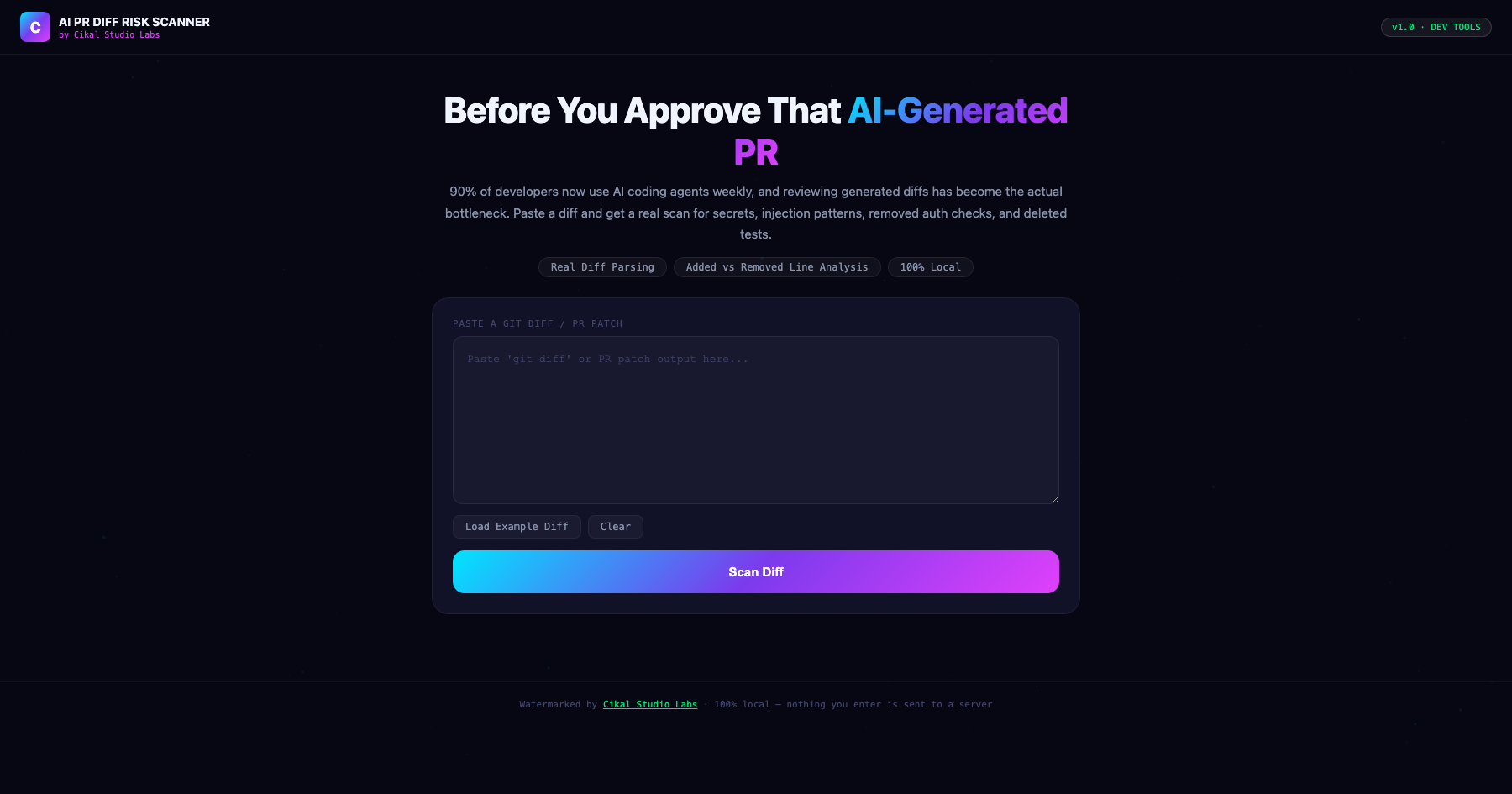 AI PR Diff Risk Scanner screenshot