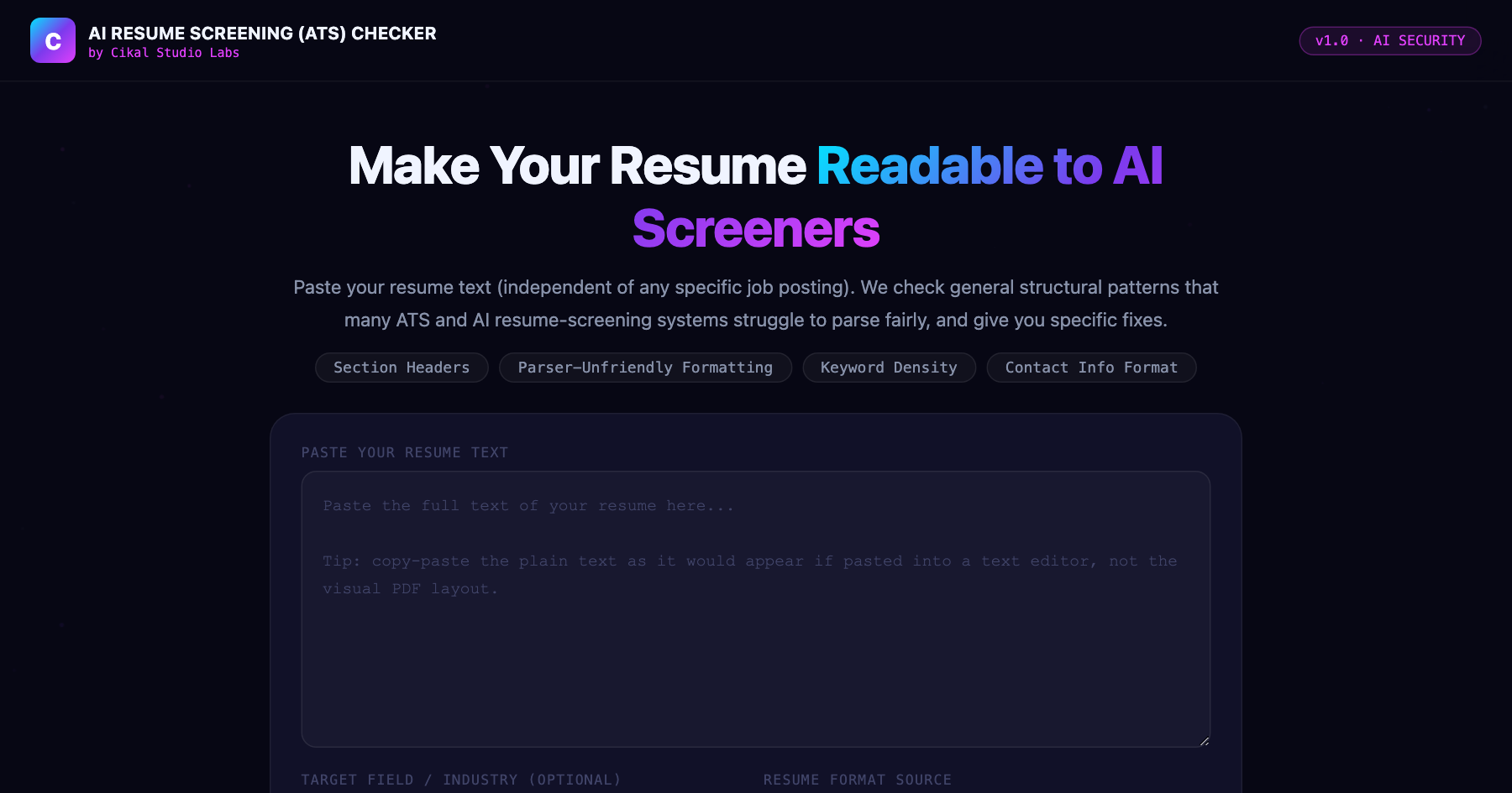AI Resume Screening (ATS) Compatibility Checker screenshot