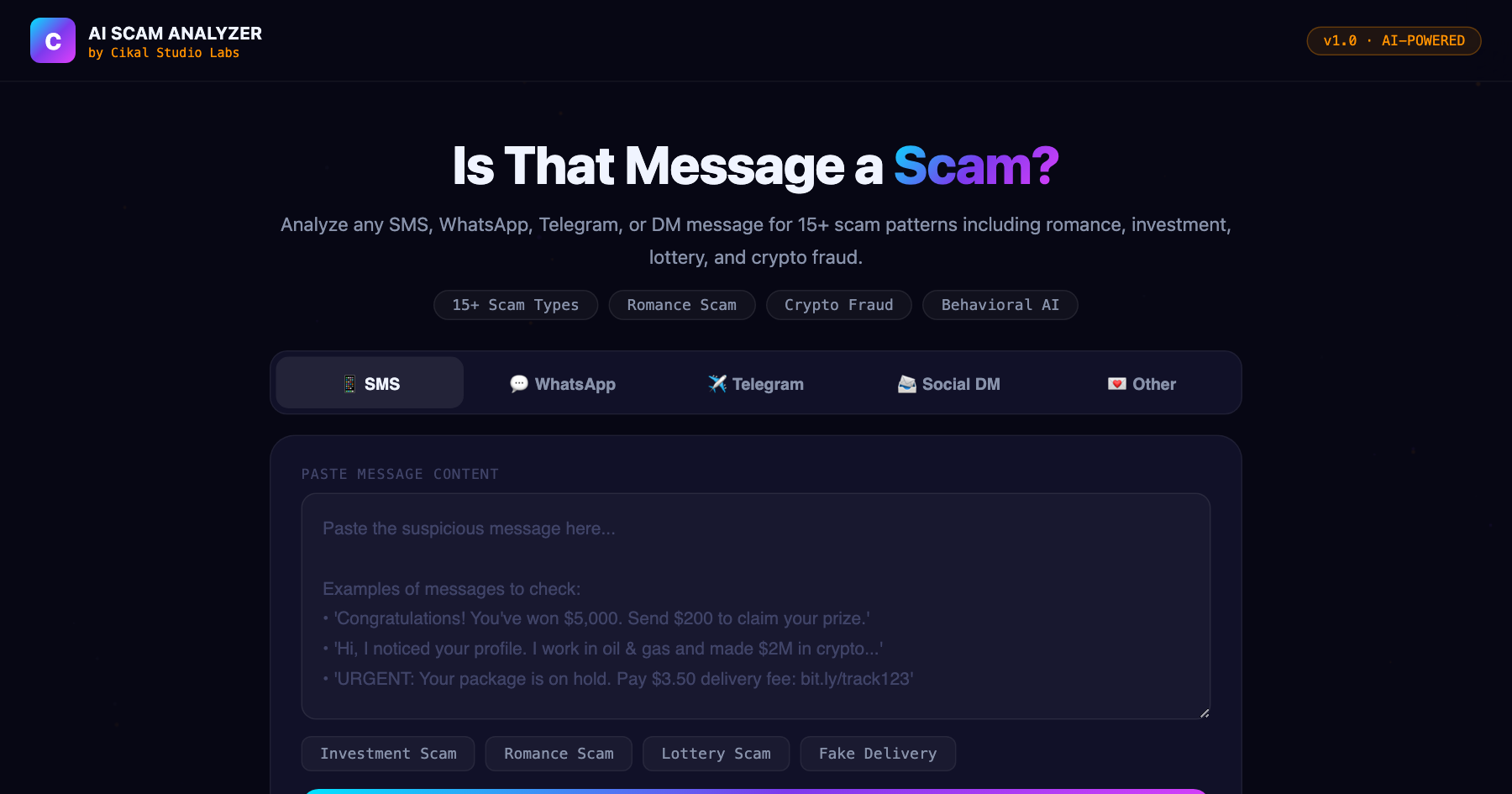 AI Scam Message Analyzer screenshot