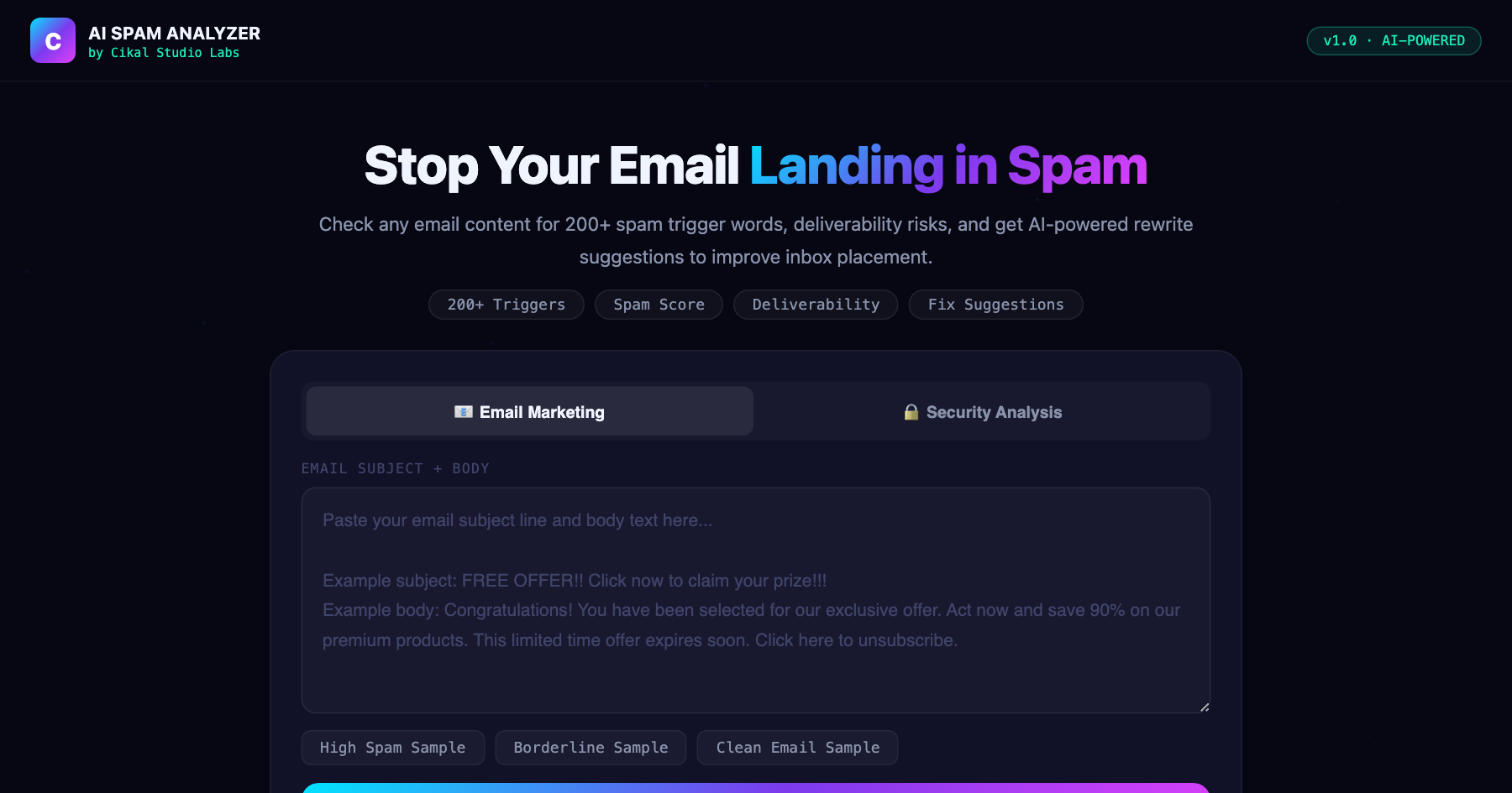 AI Spam Content Analyzer screenshot