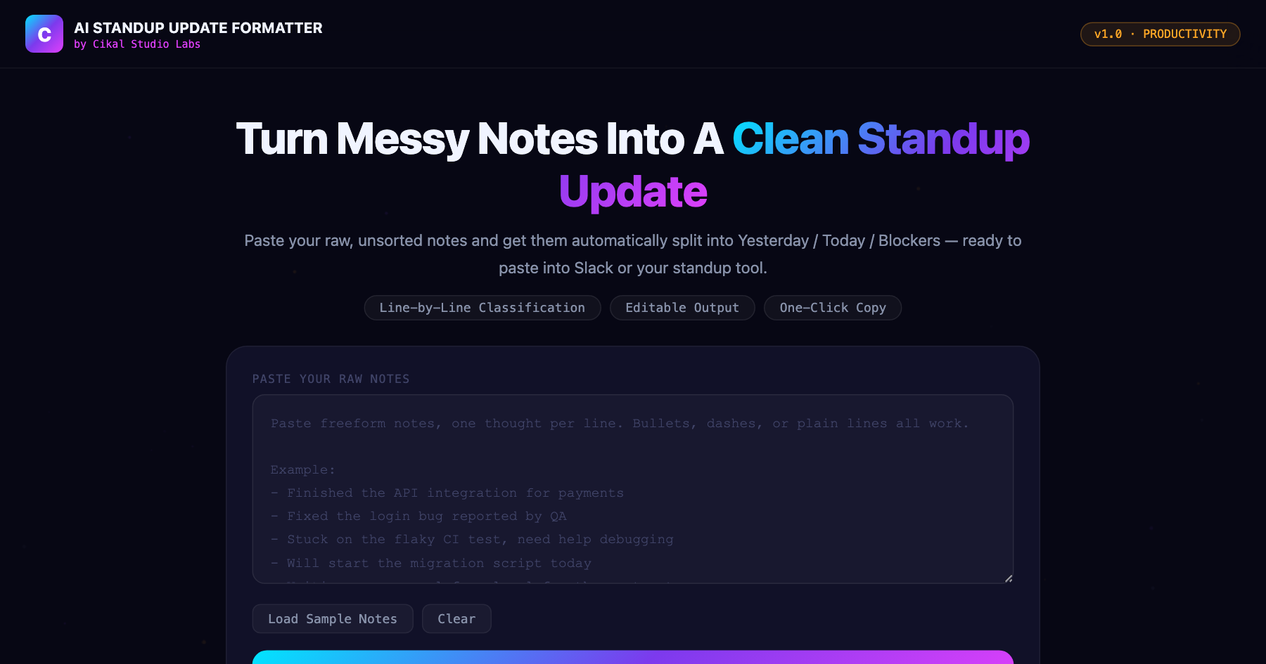 AI Standup Update Formatter screenshot