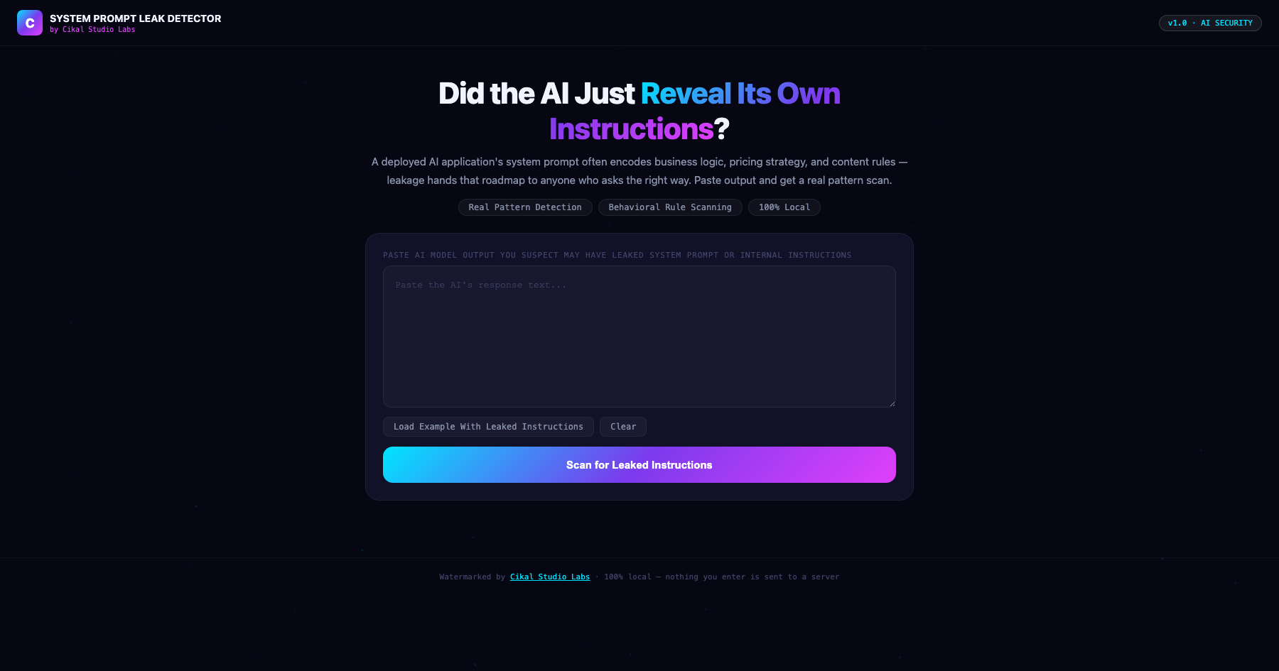AI System Prompt Leak Detector screenshot