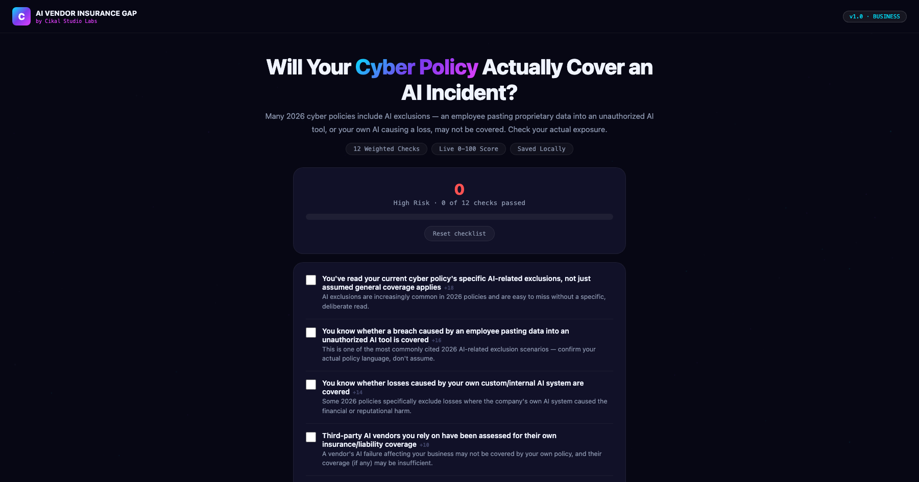 AI Vendor Insurance Gap Checklist screenshot