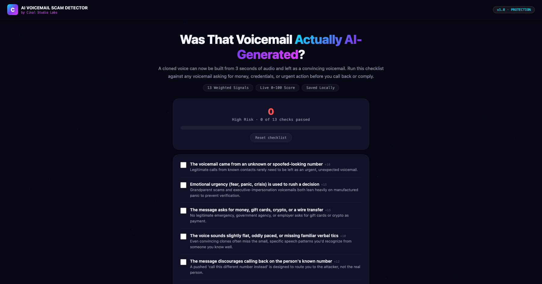 AI Voicemail Scam Detector screenshot