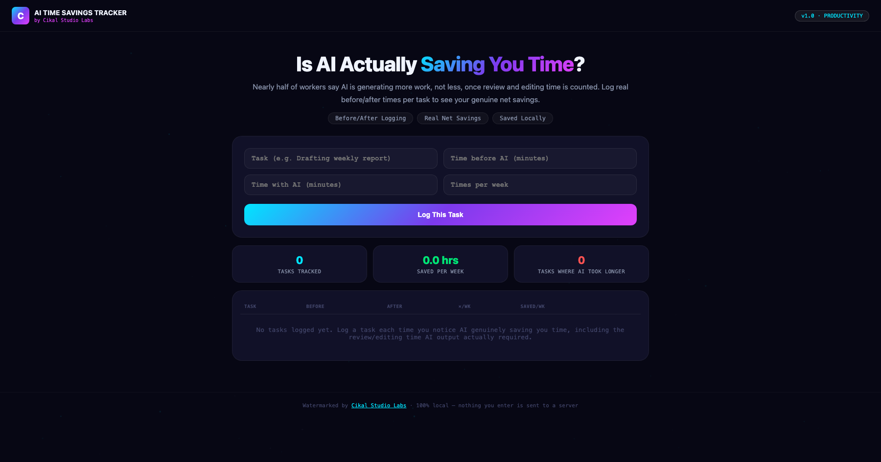 AI Workflow Time Savings Tracker screenshot
