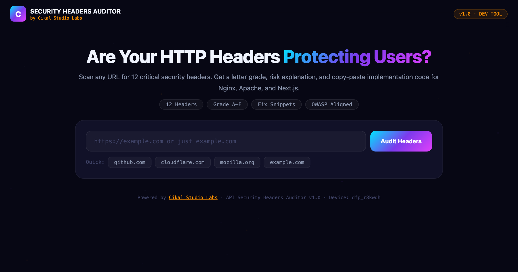 API Security Headers Auditor screenshot