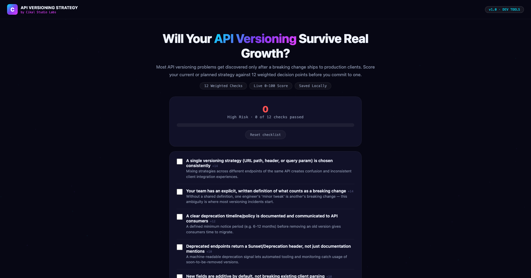 API Versioning Strategy Planner screenshot