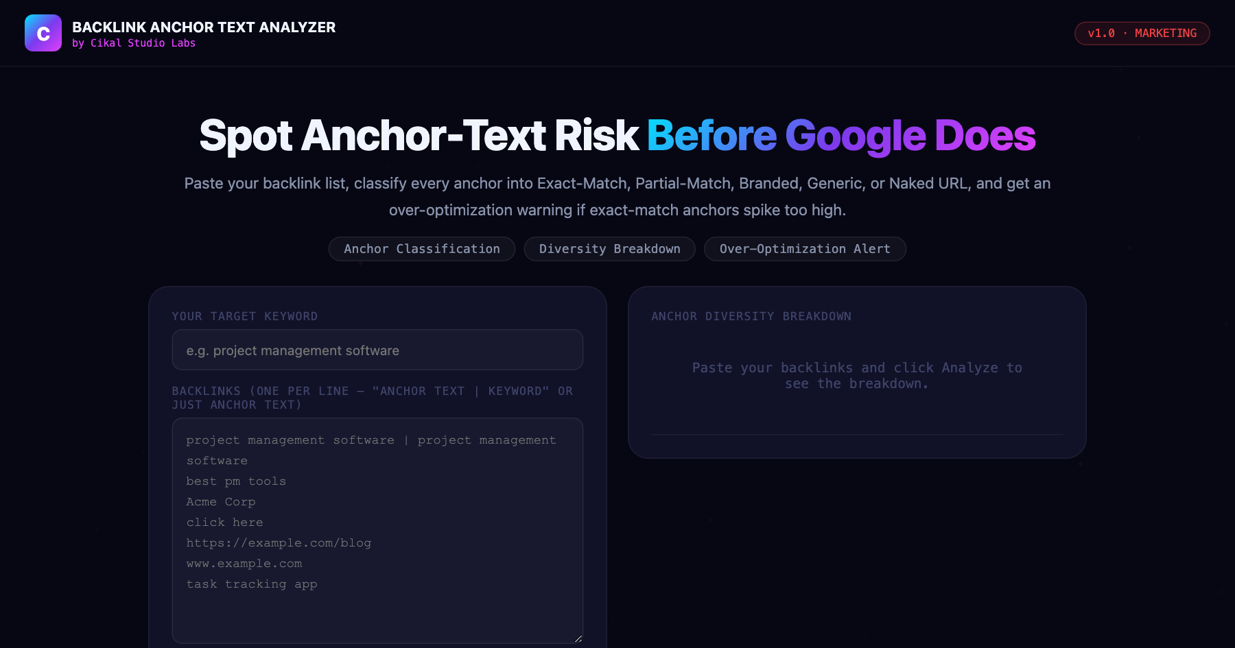 Backlink Anchor Text Analyzer screenshot