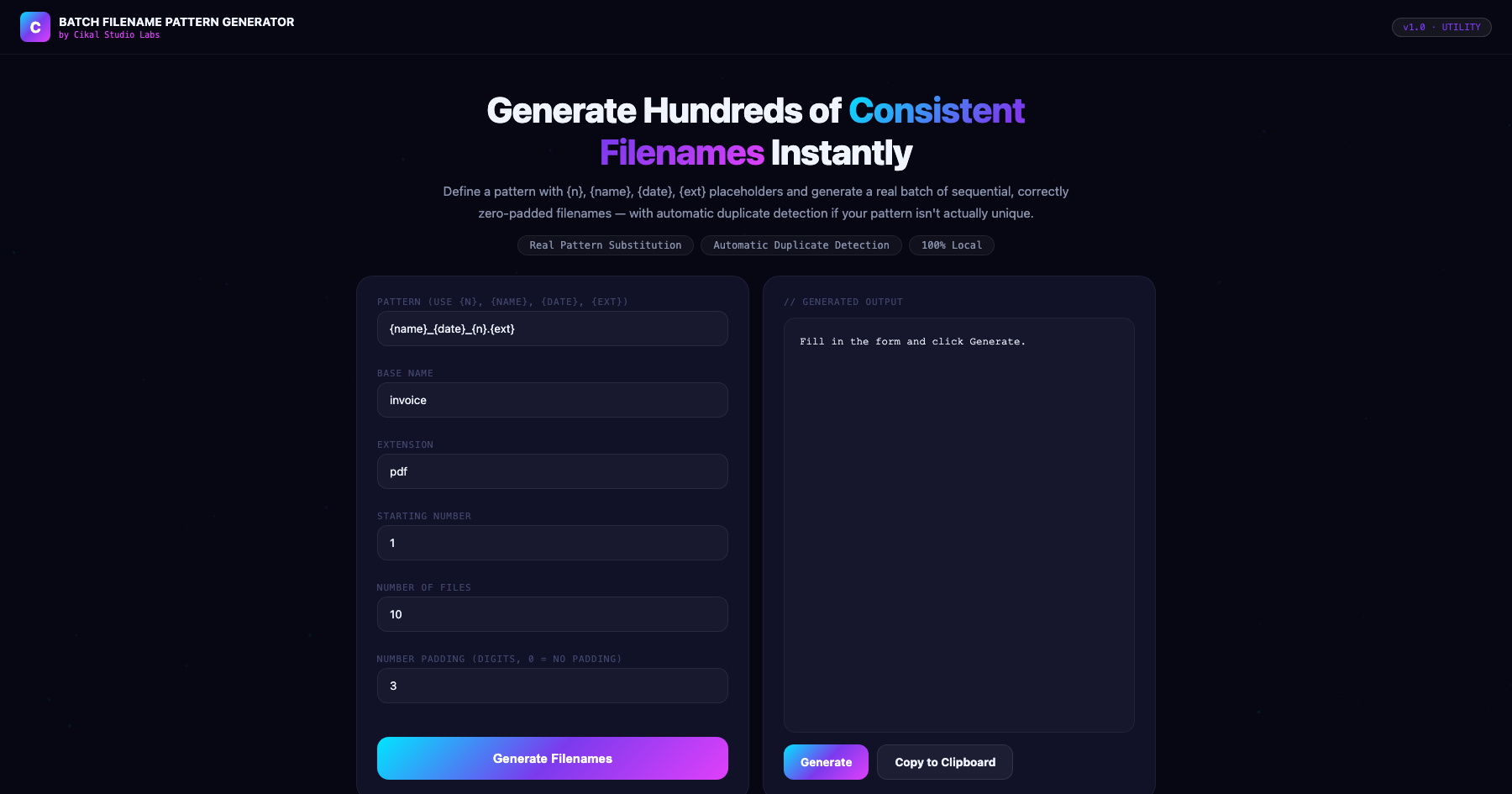 Batch Filename Pattern Generator screenshot