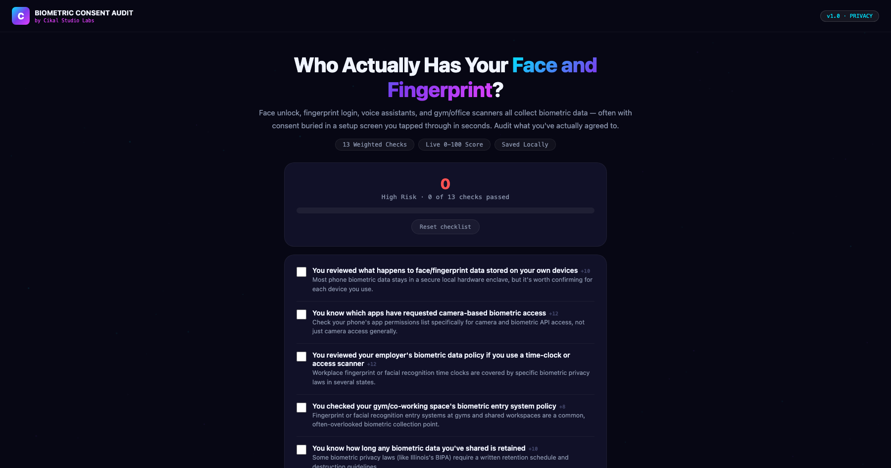 Biometric Data Consent Audit Checklist screenshot