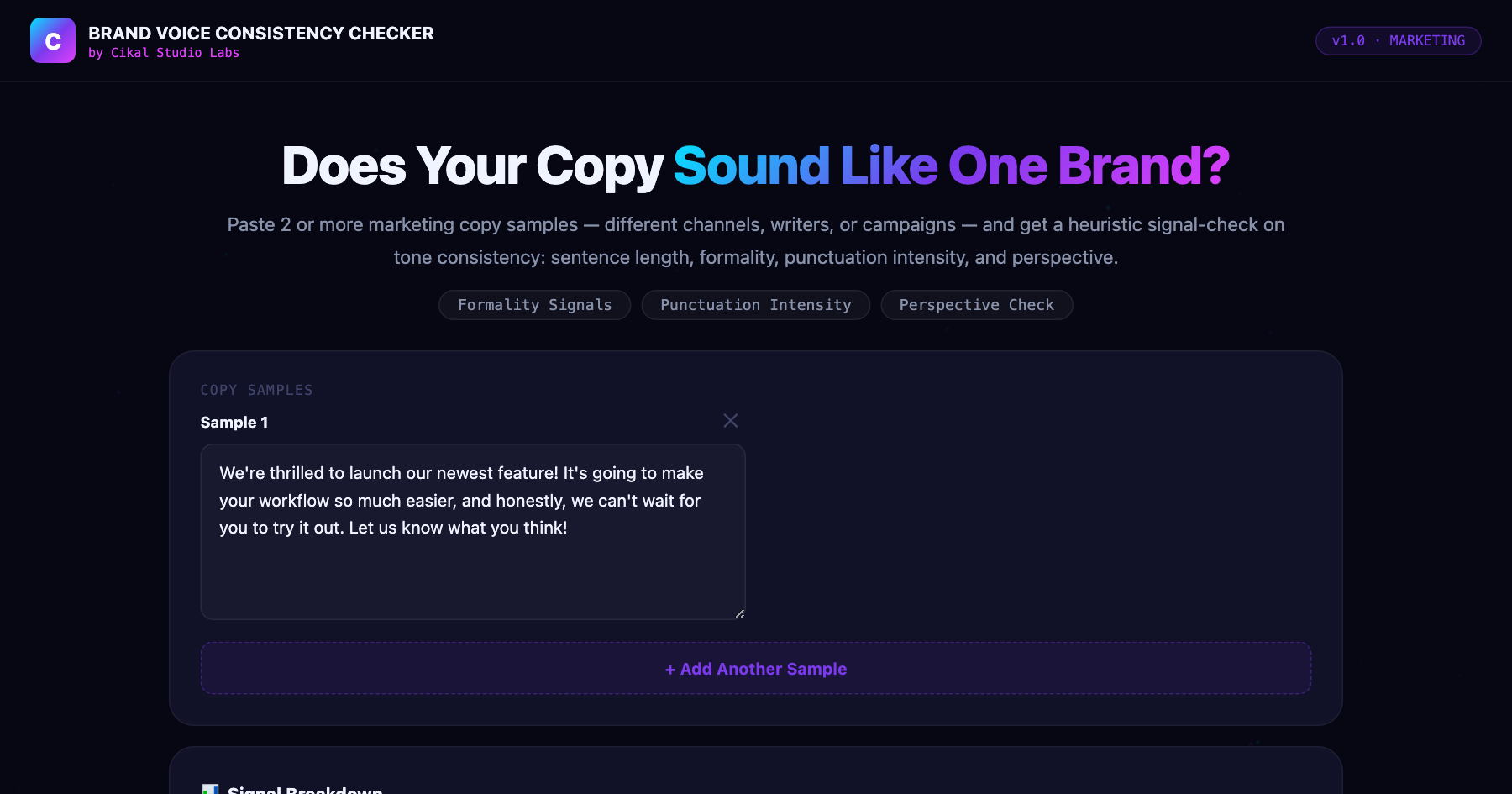 Brand Voice Consistency Checker β live screenshot of the tool