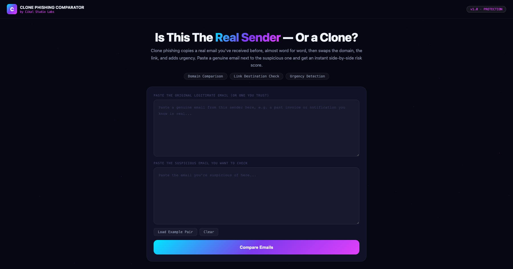 Clone Phishing Email Comparator screenshot