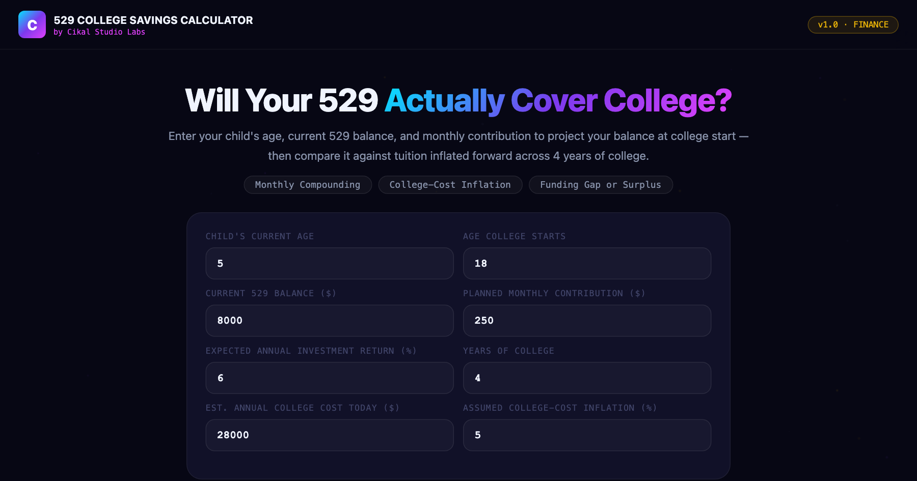 529 College Savings Calculator screenshot