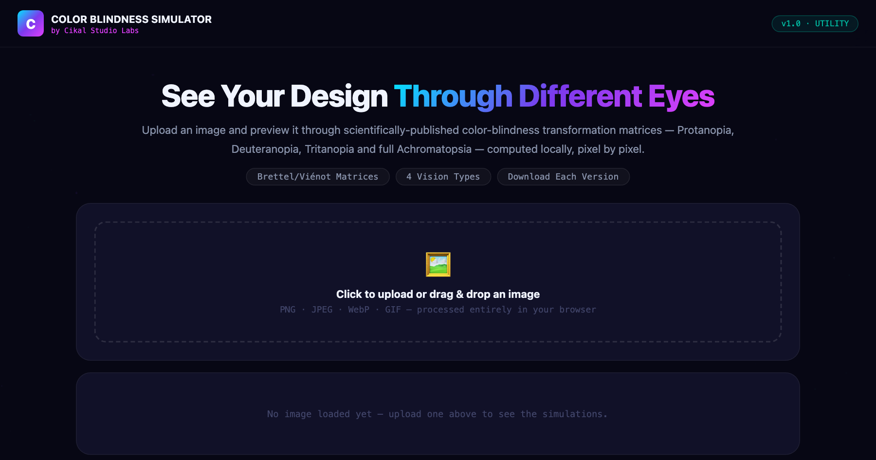 Color Blindness Simulator β live screenshot of the tool