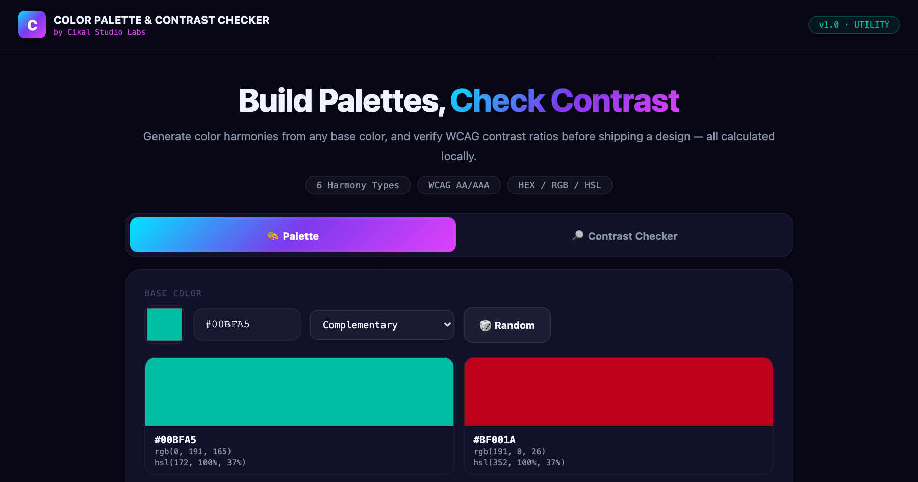 Color Palette Generator & Contrast Checker screenshot