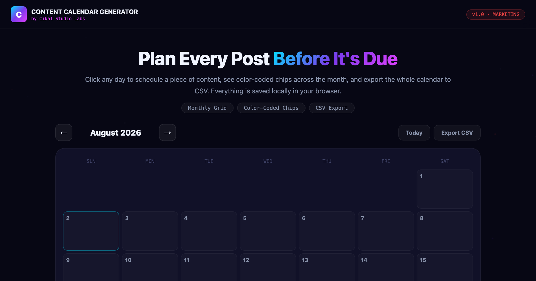 Content Calendar Generator screenshot