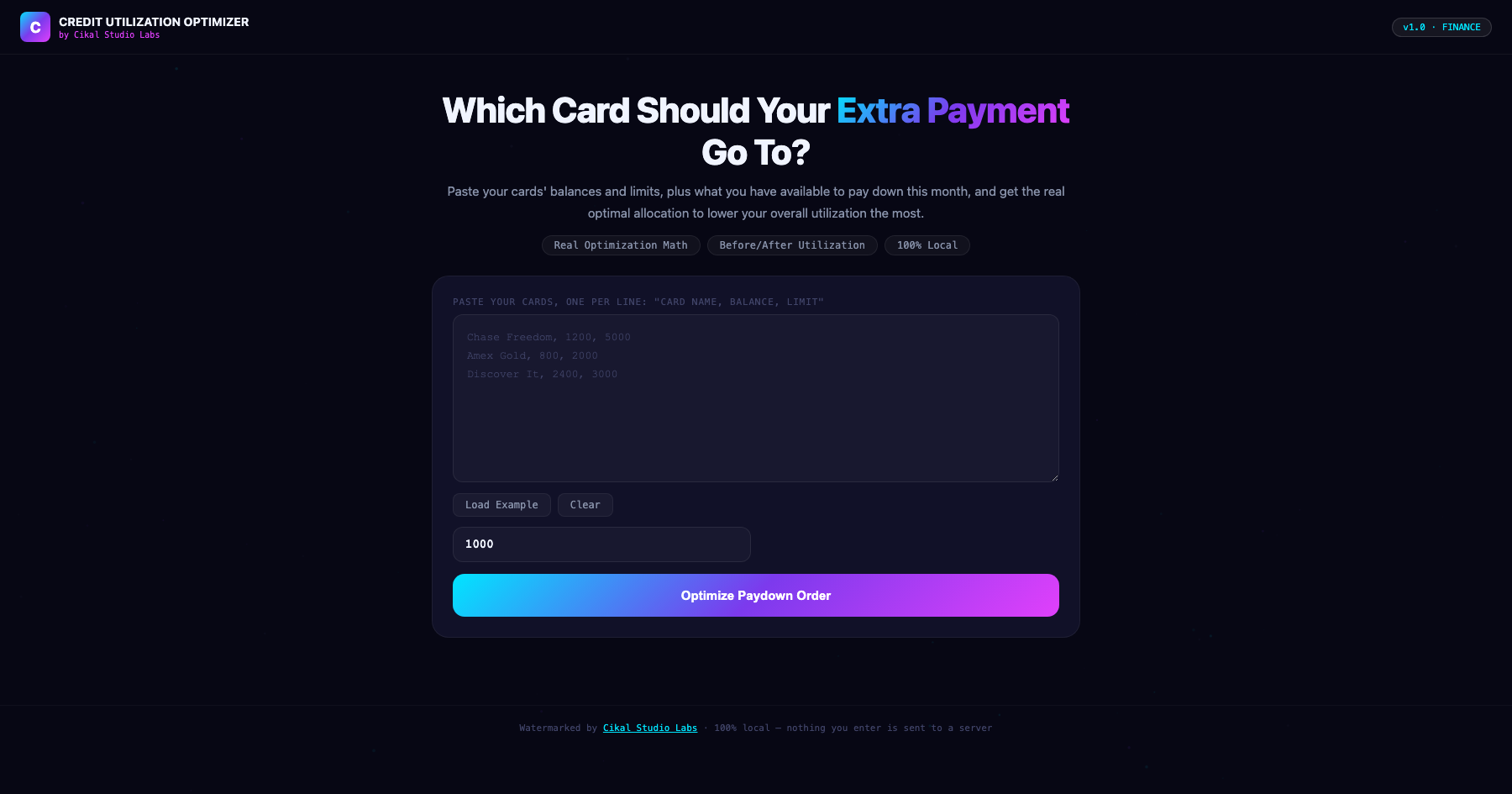 Credit Utilization Optimizer screenshot