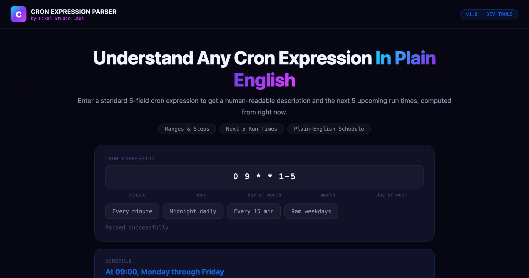 Cron Expression Parser screenshot