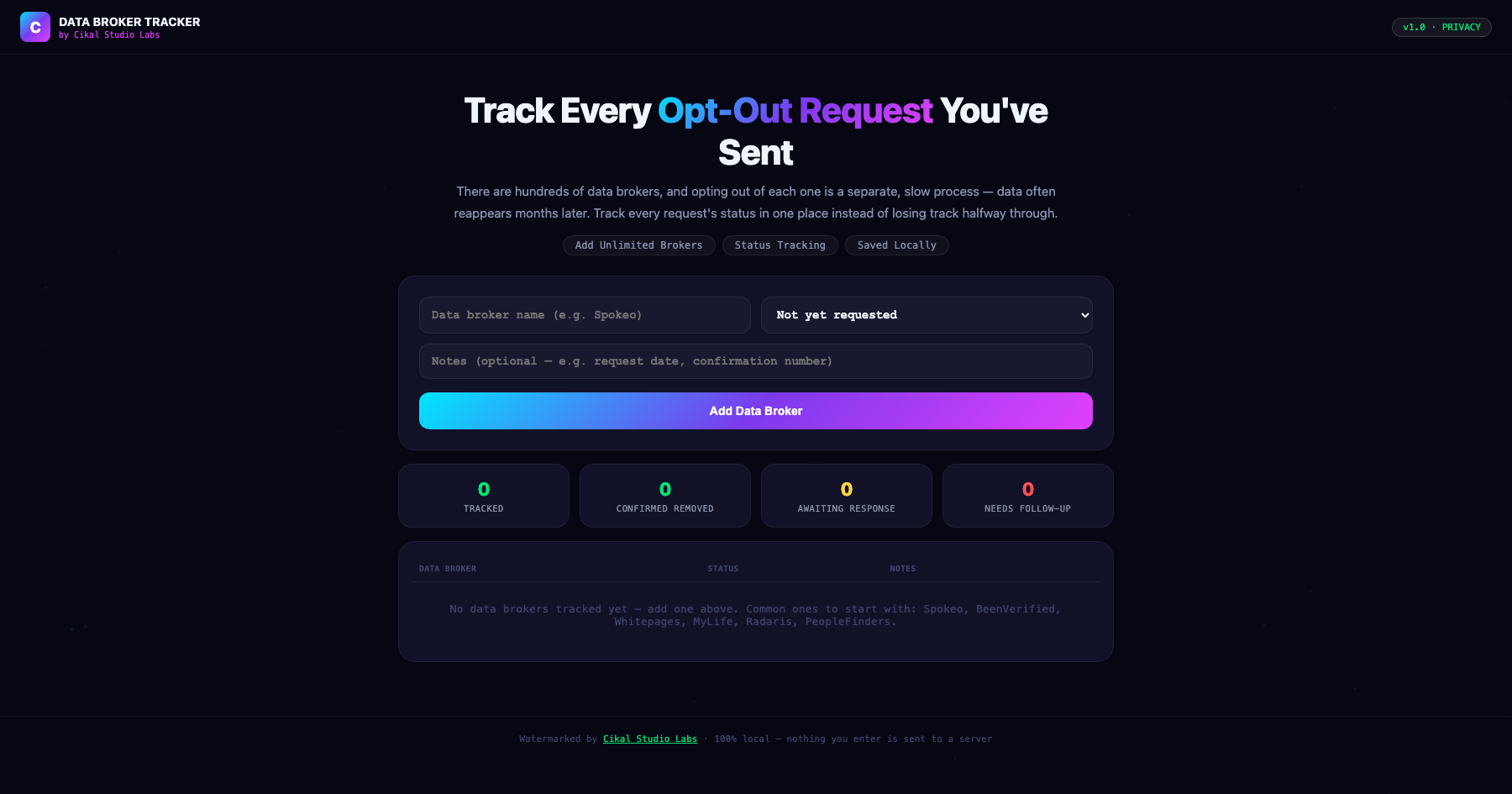 Data Broker Removal Progress Tracker screenshot