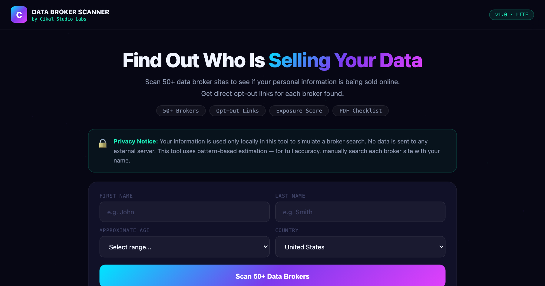 Data Broker Scanner Lite screenshot