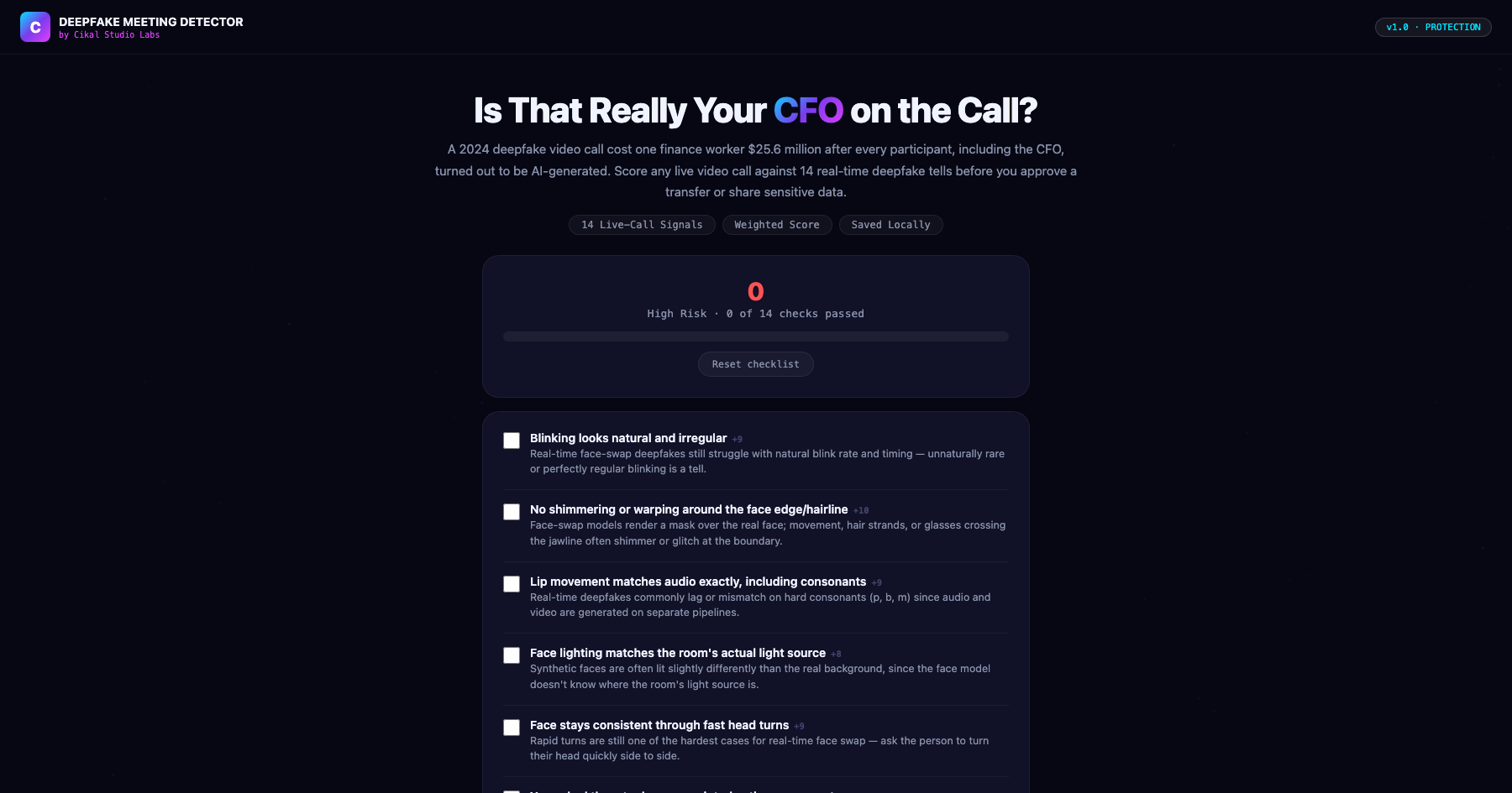 Deepfake Video Meeting Detector screenshot