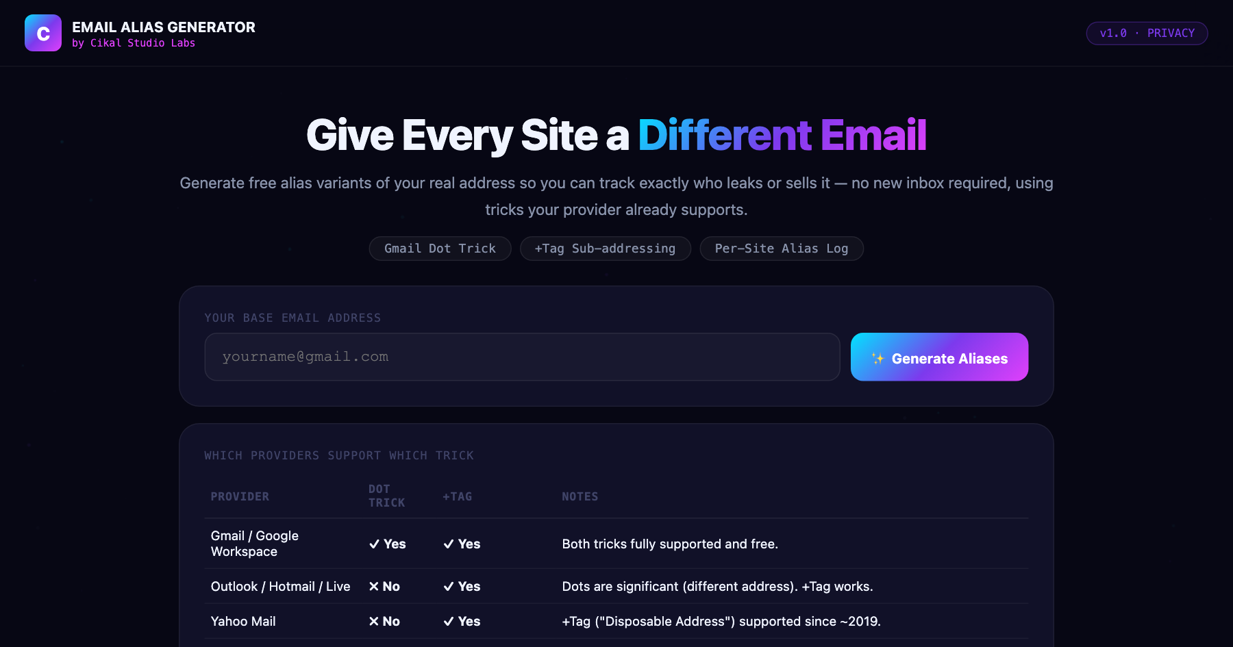 Email Alias Generator screenshot