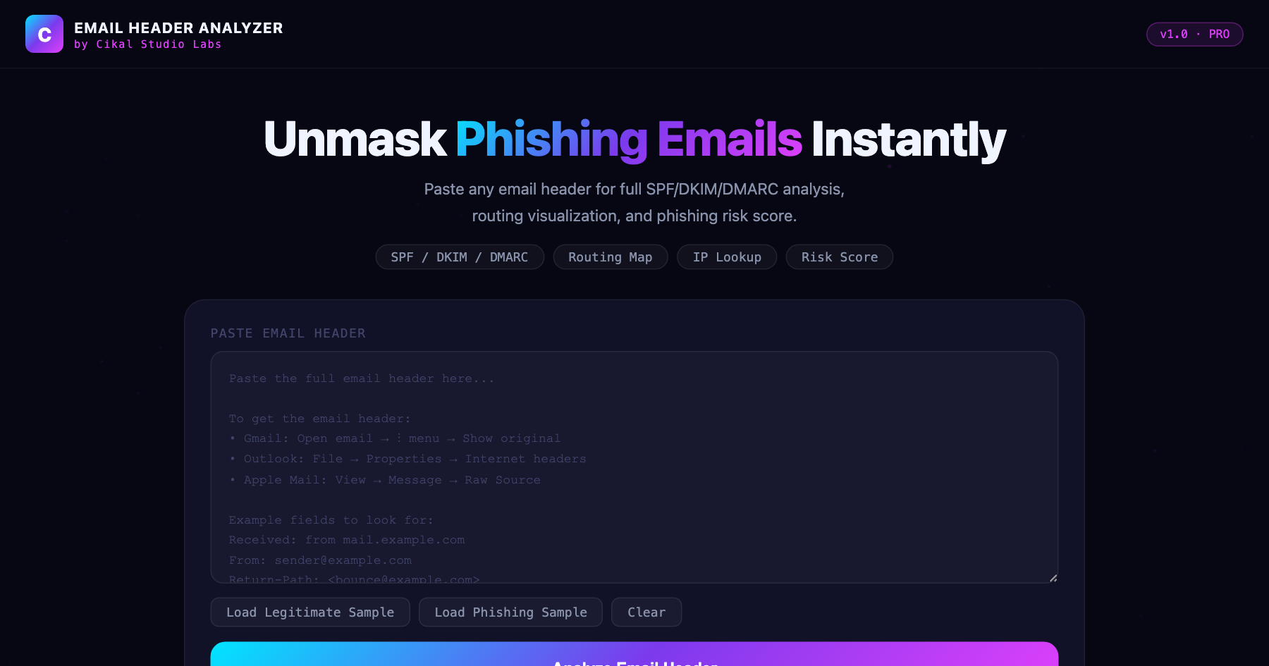 Email Header Phishing Analyzer screenshot