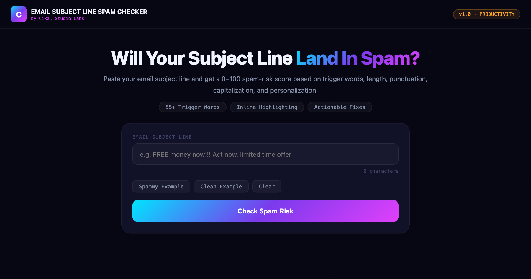 Email Subject Line Spam Checker screenshot