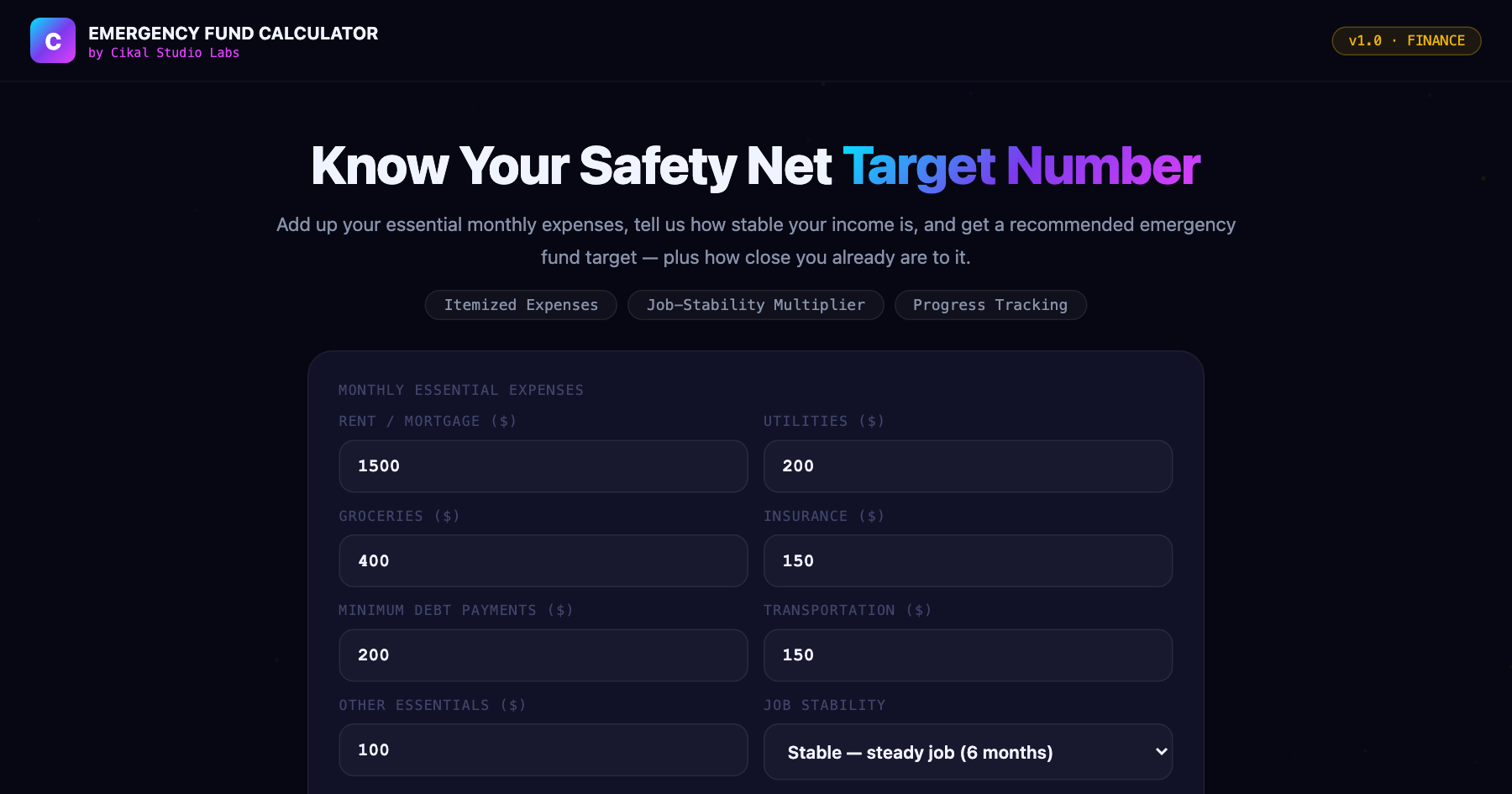 Emergency Fund Calculator screenshot