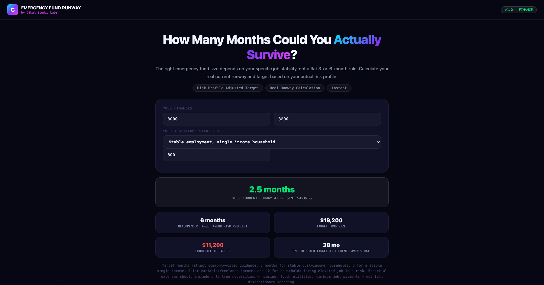 Emergency Fund Runway Calculator screenshot