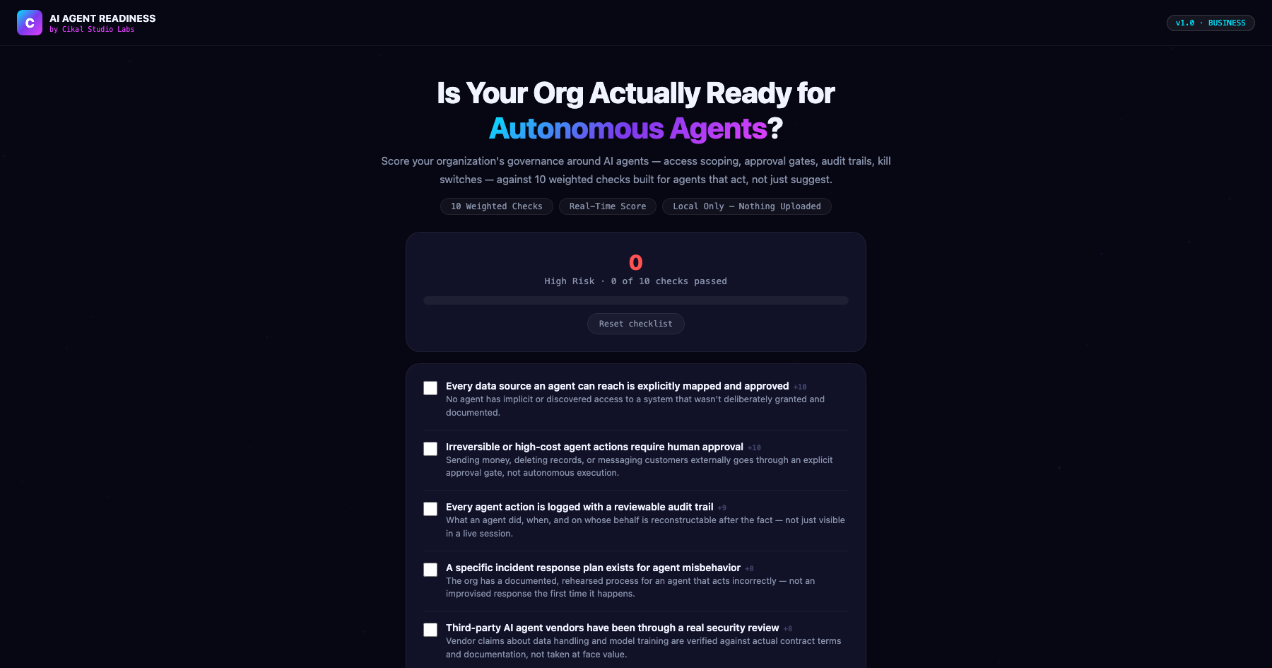 Enterprise AI Agent Readiness Checklist screenshot