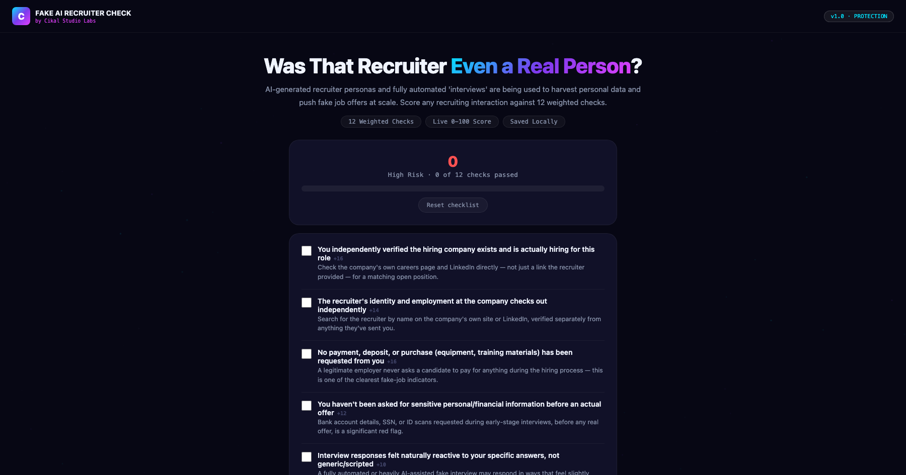 Fake AI Recruiter Interview Checker screenshot