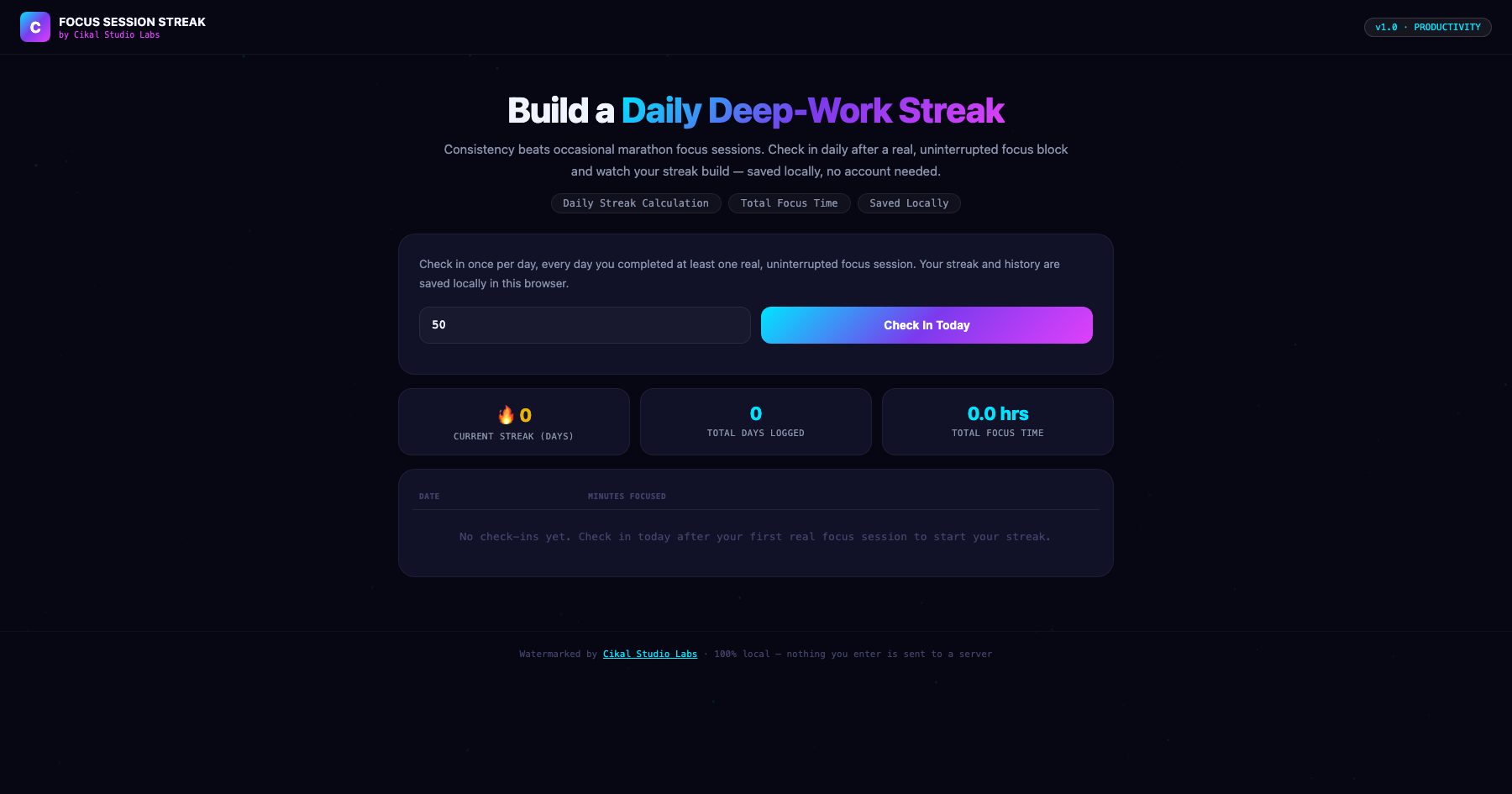Focus Session Streak Tracker screenshot