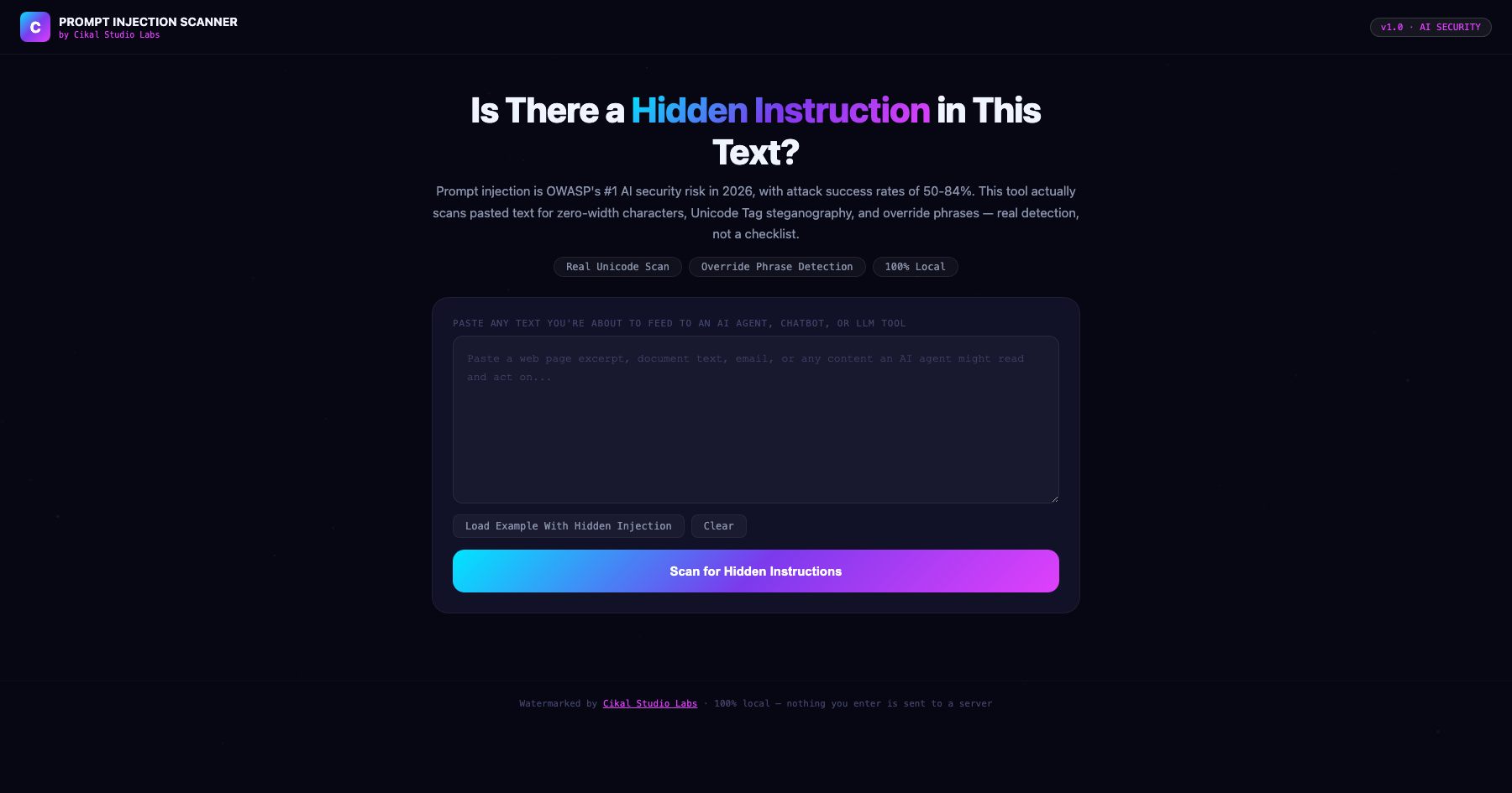 Hidden Prompt Injection Text Scanner screenshot