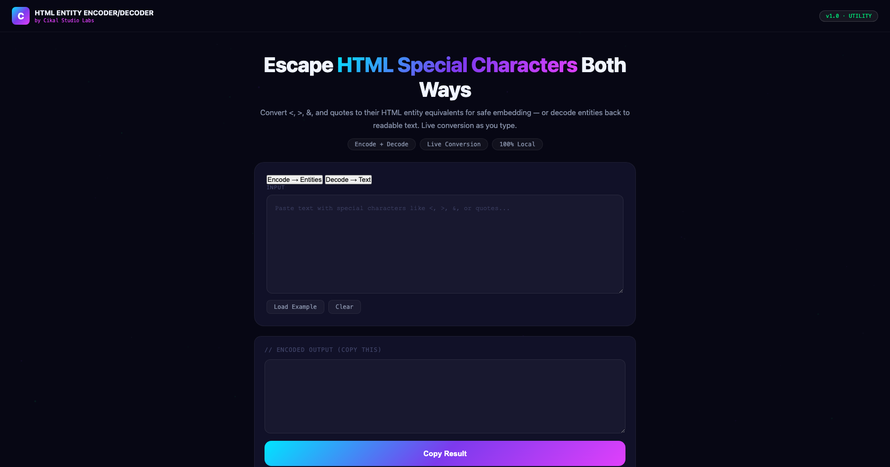 HTML Entity Encoder/Decoder screenshot