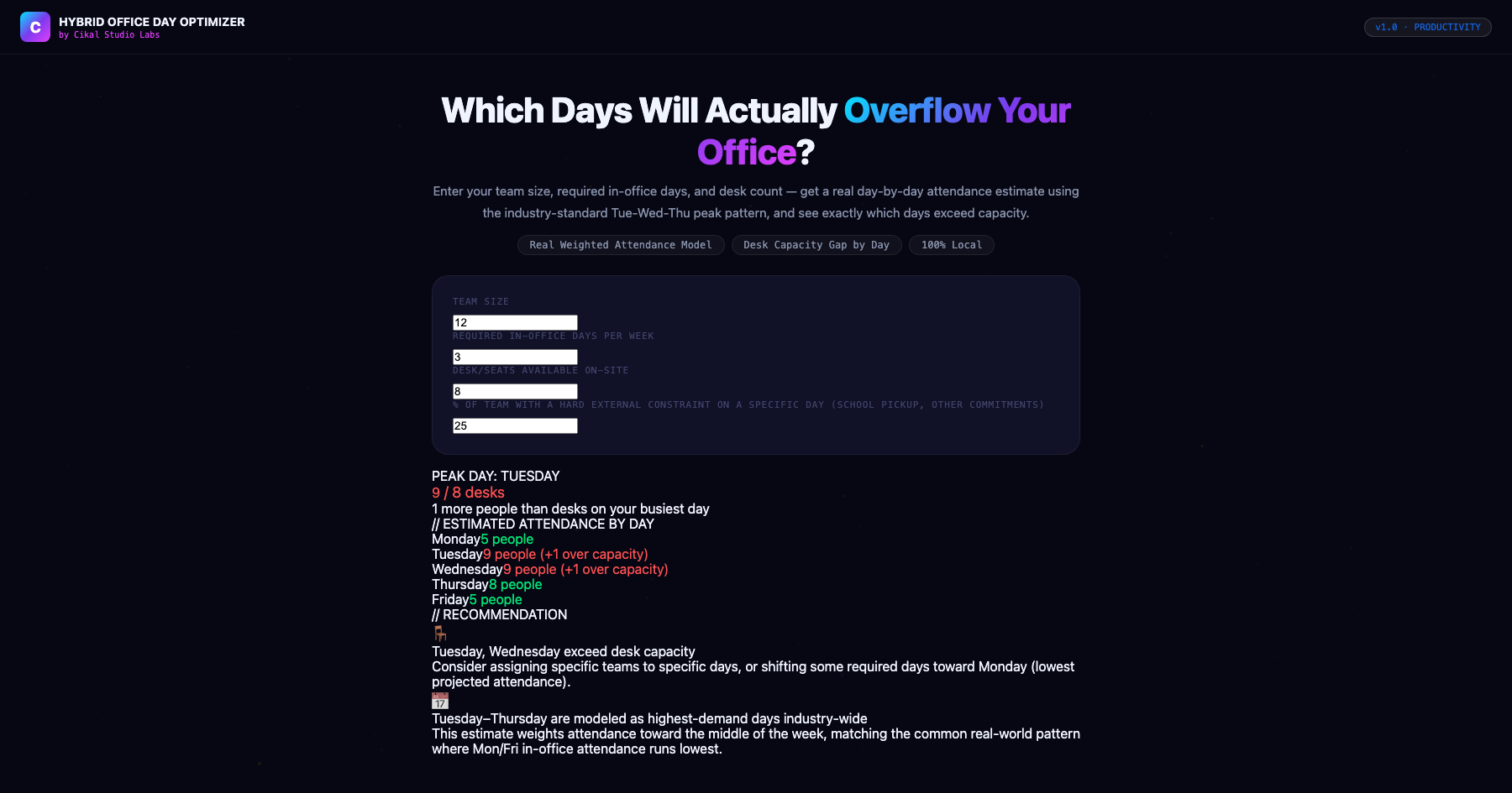 Hybrid Office Day Optimizer screenshot