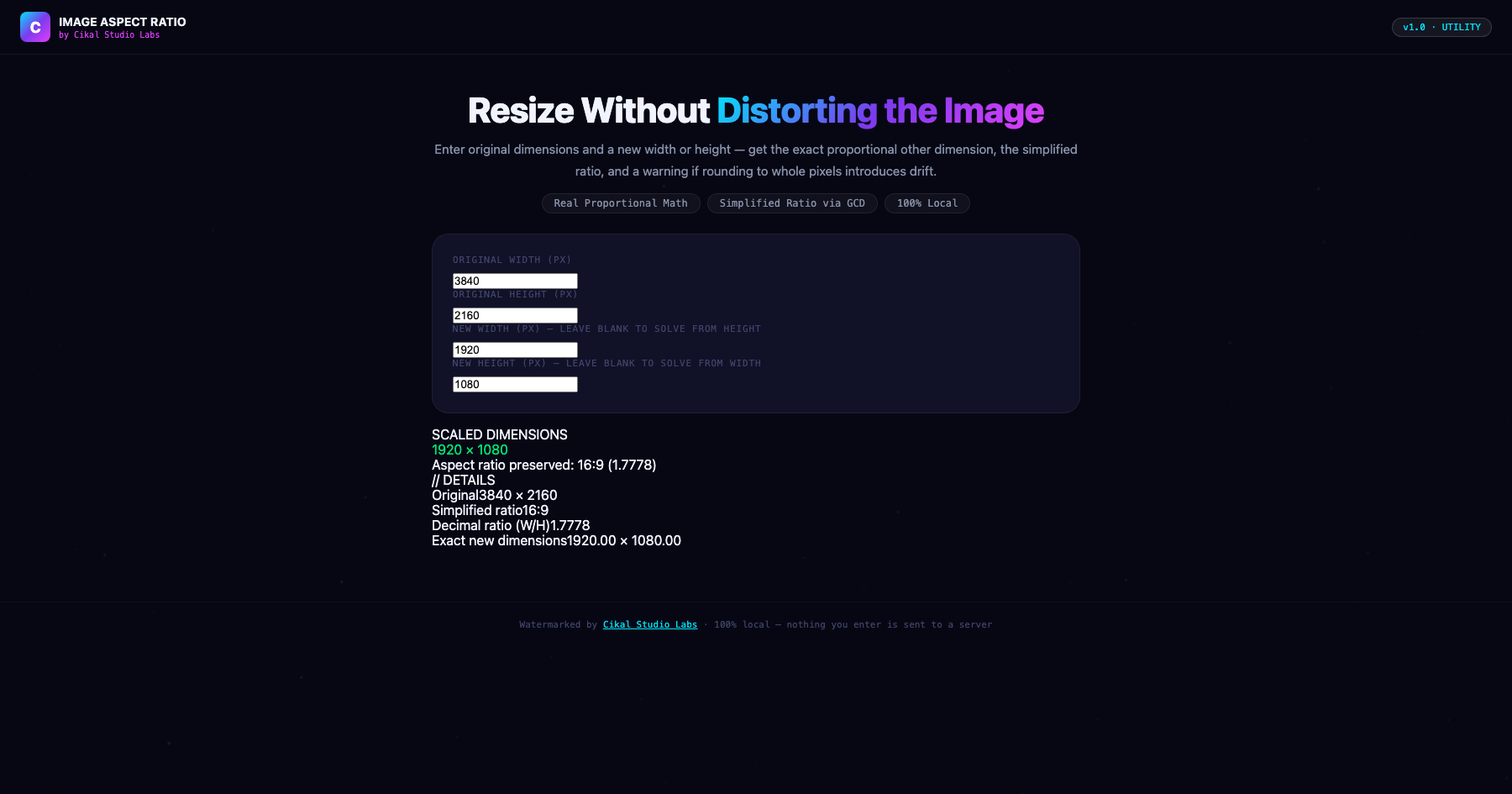 Image Aspect Ratio Calculator screenshot