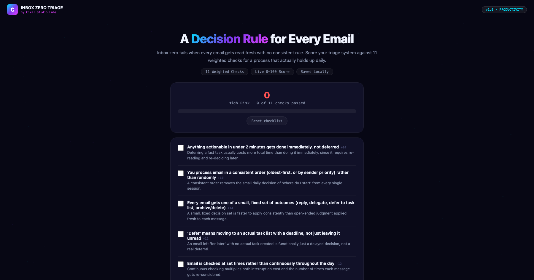 Inbox Zero Triage Planner screenshot