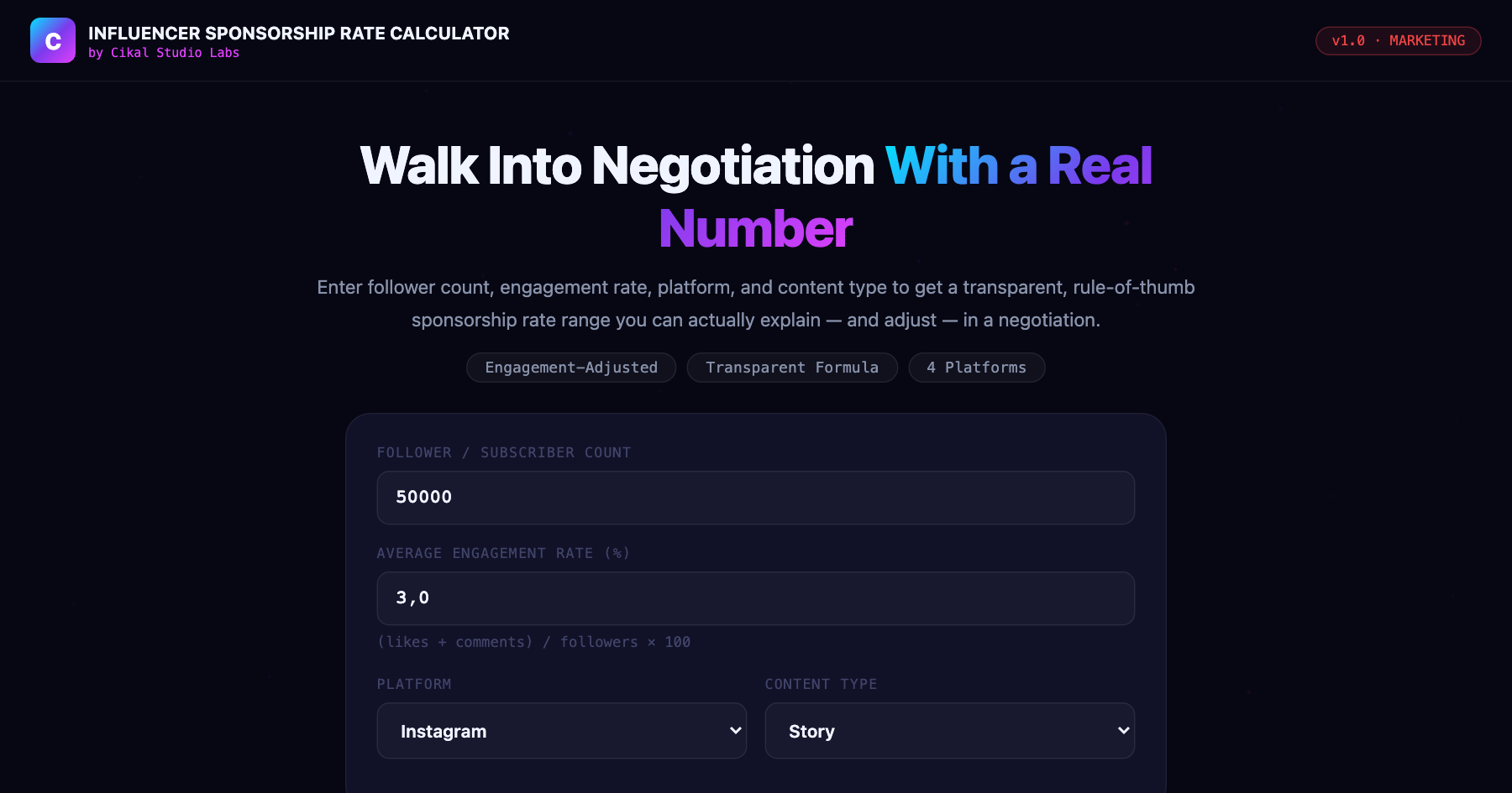 Influencer Sponsorship Rate Calculator screenshot