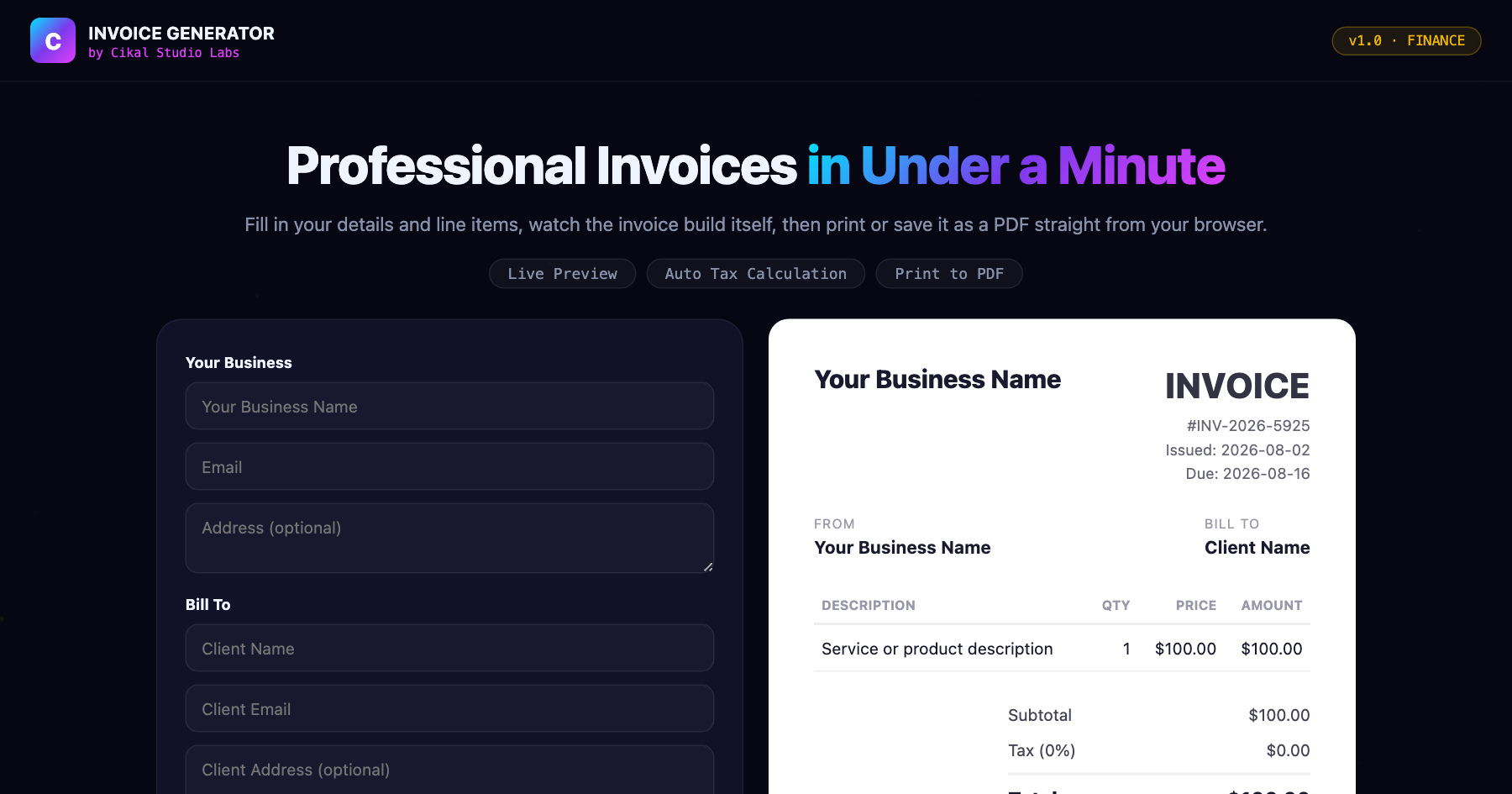 Invoice Generator screenshot