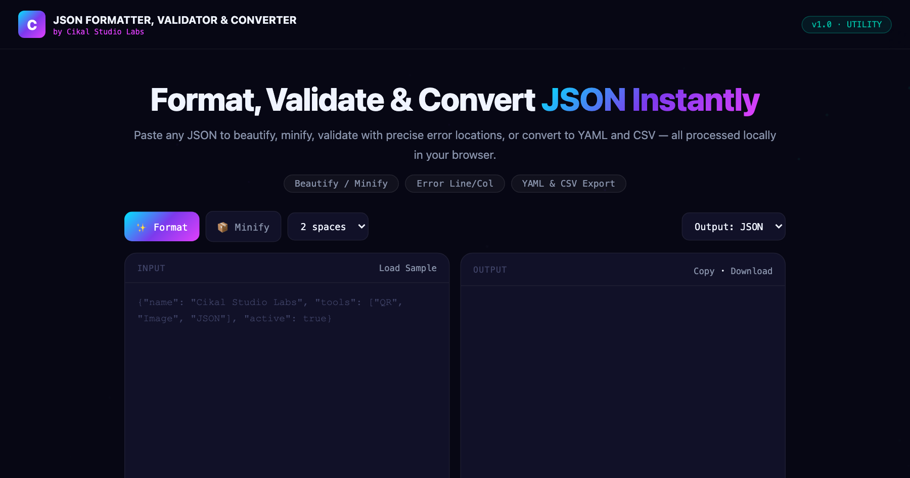 JSON Formatter, Validator & Converter screenshot