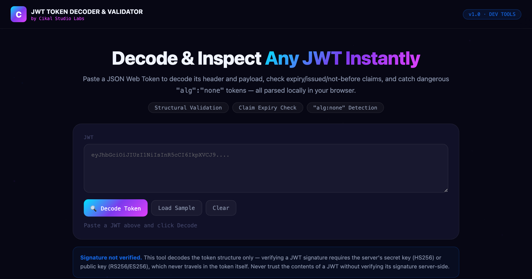 JWT Token Decoder & Validator screenshot