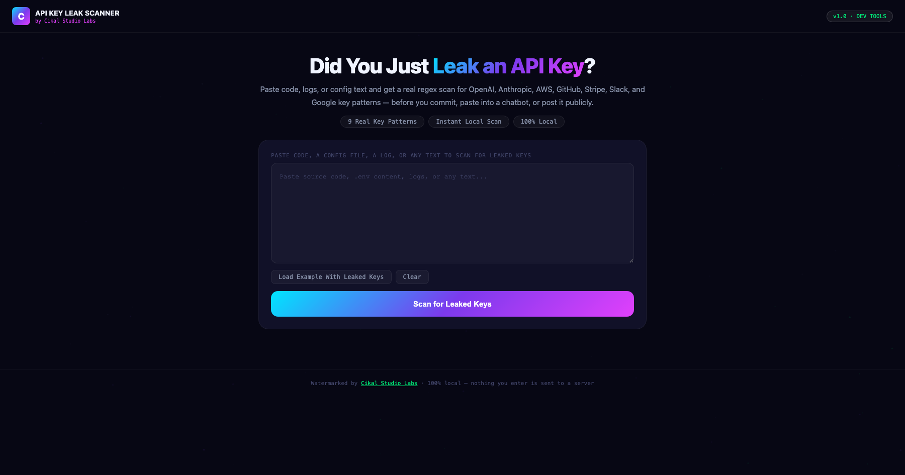 LLM API Key Leak Scanner screenshot