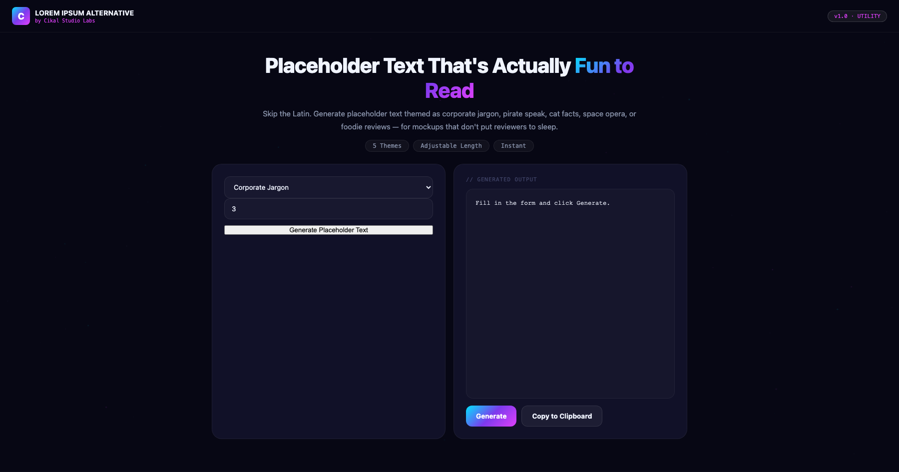 Lorem Ipsum Alternative Generator screenshot